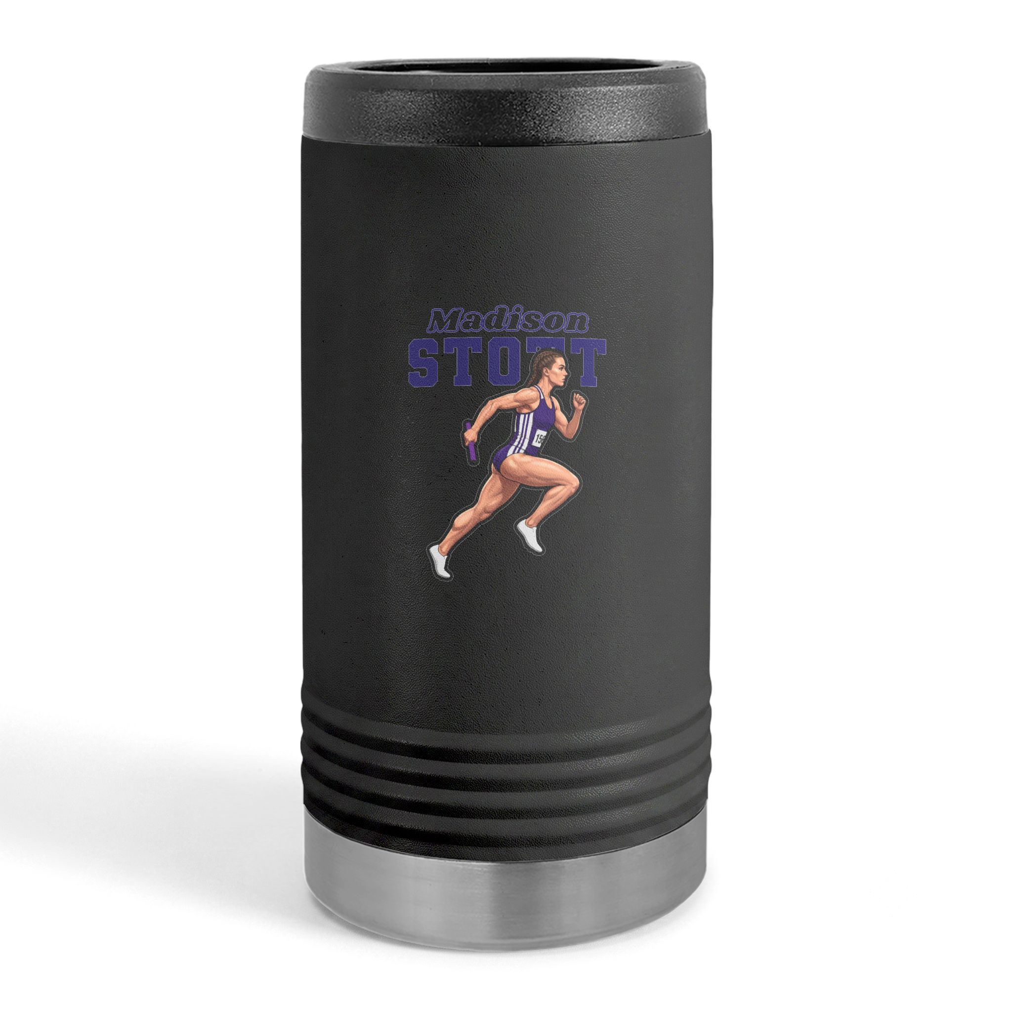 Slim Stainless Can Cooler — character_name_arch in Black
