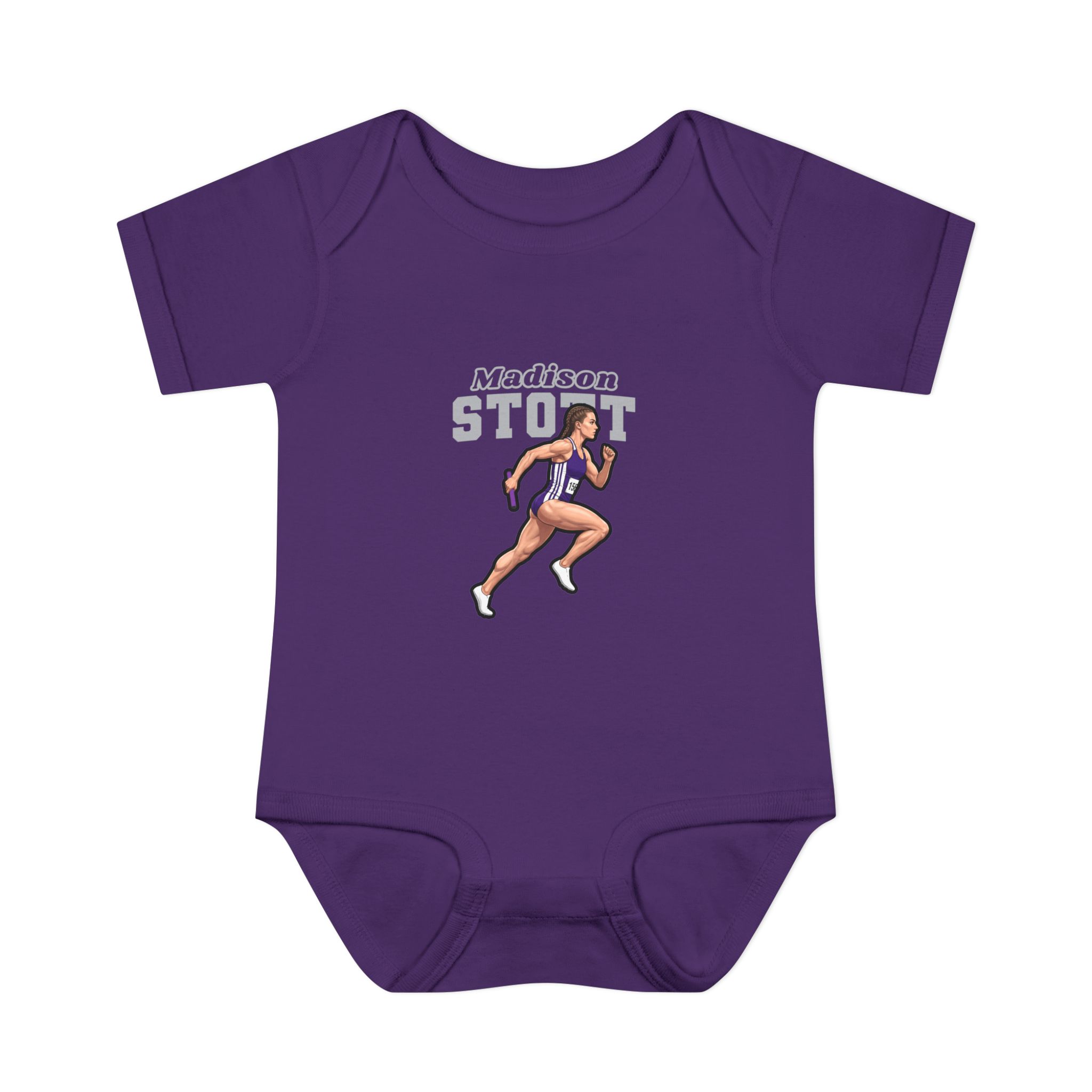 Baby Onesie — character_name_arch in Purple