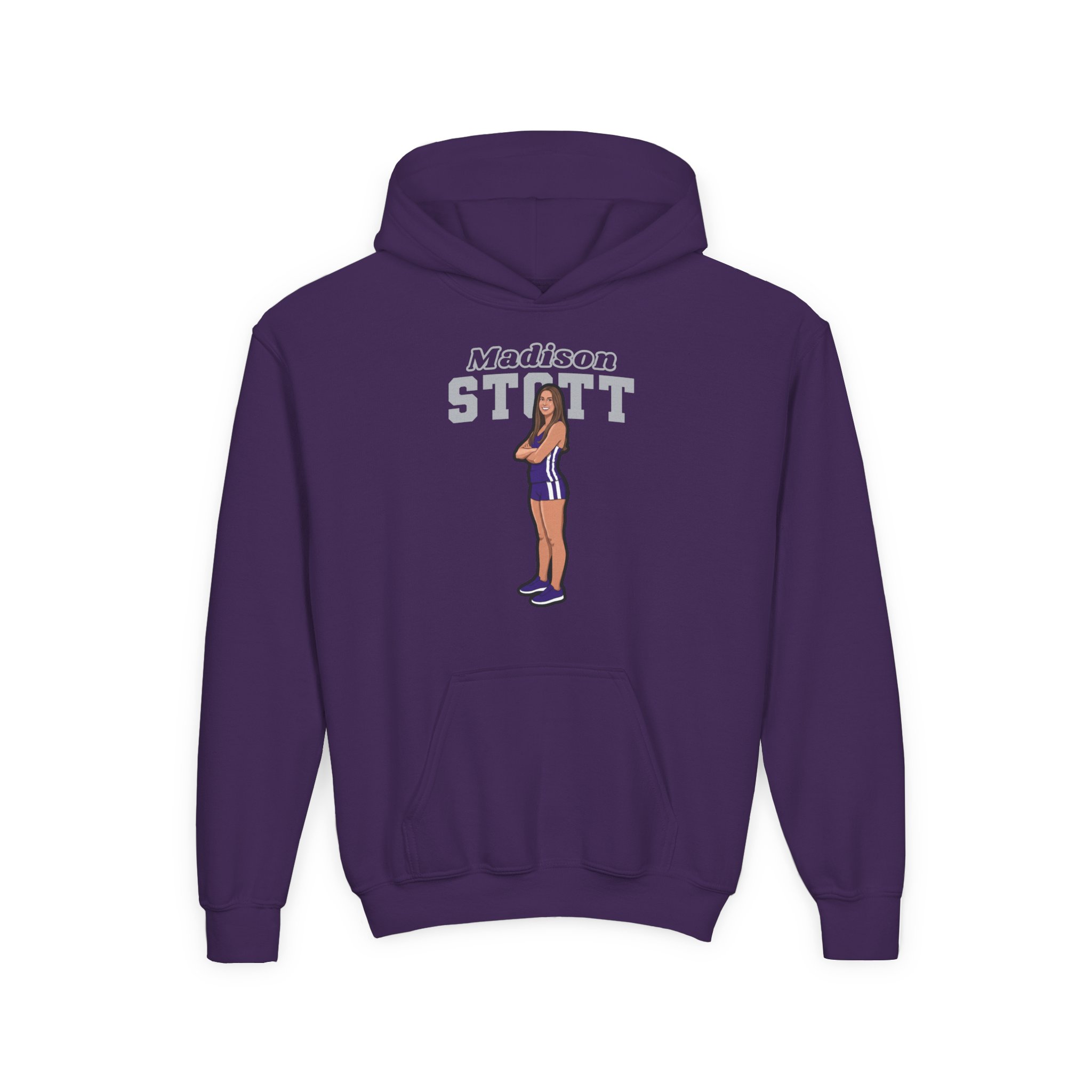 Youth Hoodie — character_name_arch in Purple