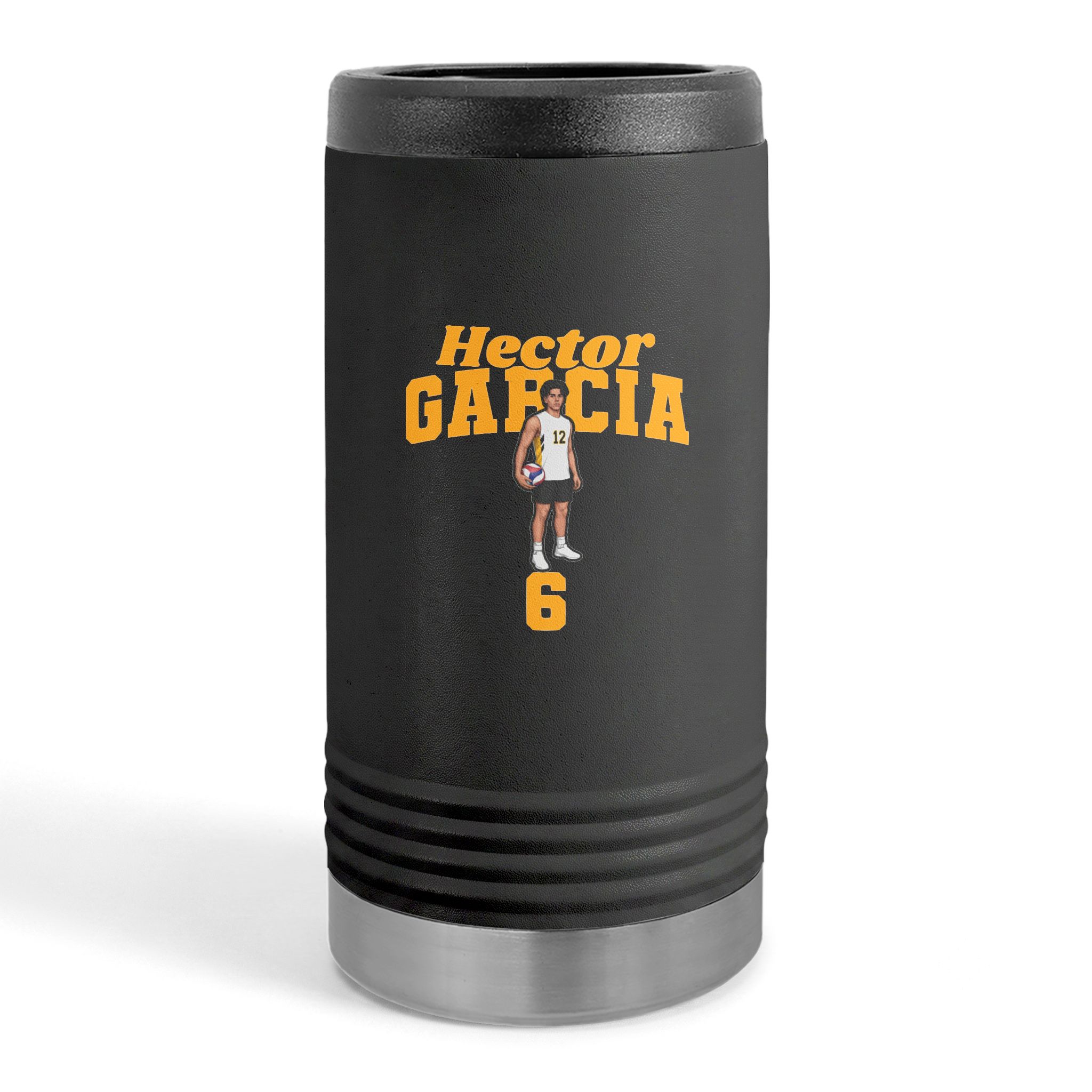 Slim Stainless Can Cooler — character_signature_arch in Black