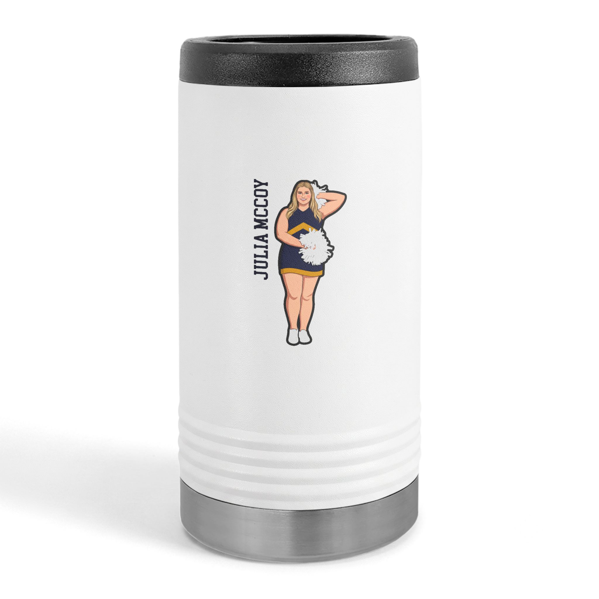 Slim Stainless Can Cooler — character_name_vertical in White