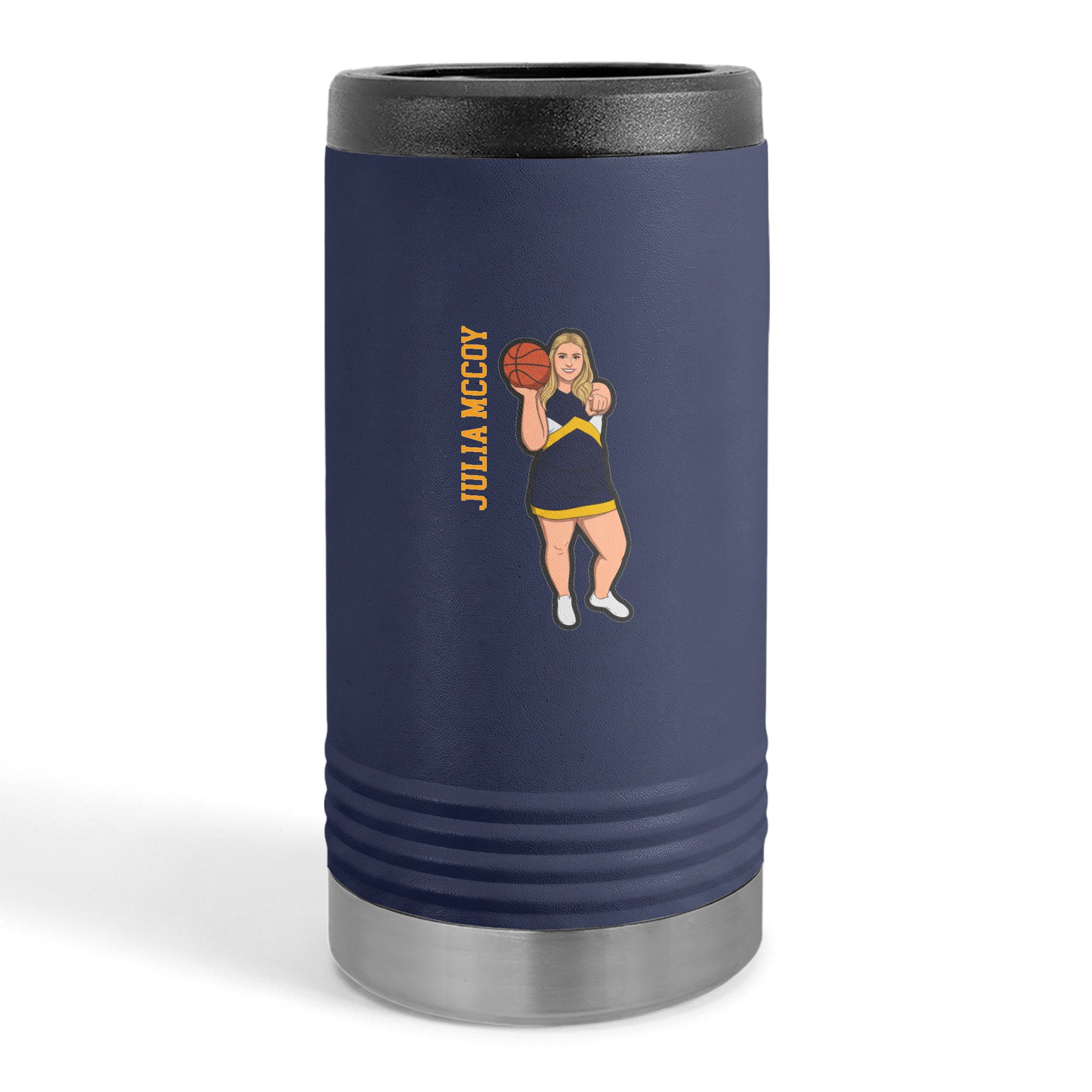 Slim Stainless Can Cooler — character_name_vertical in Navy