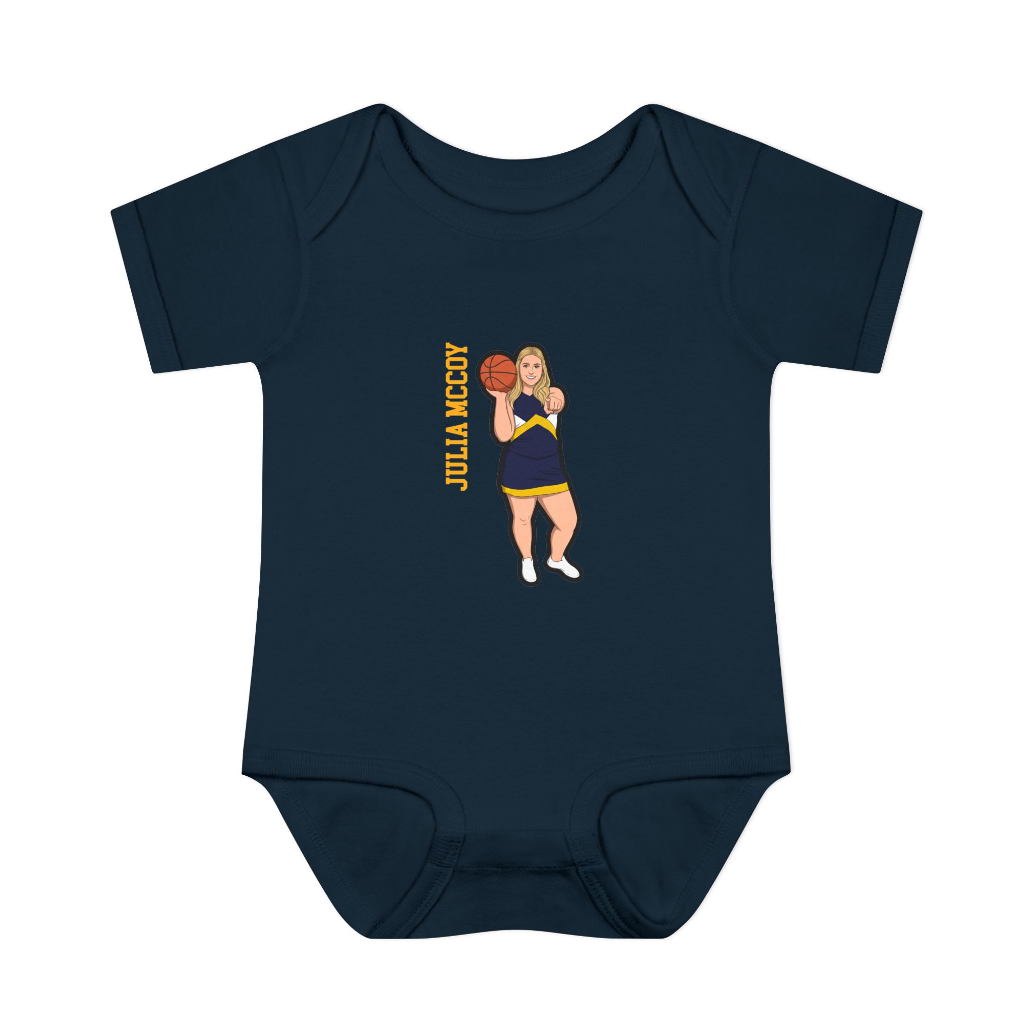 Baby Onesie — character_name_vertical in Navy