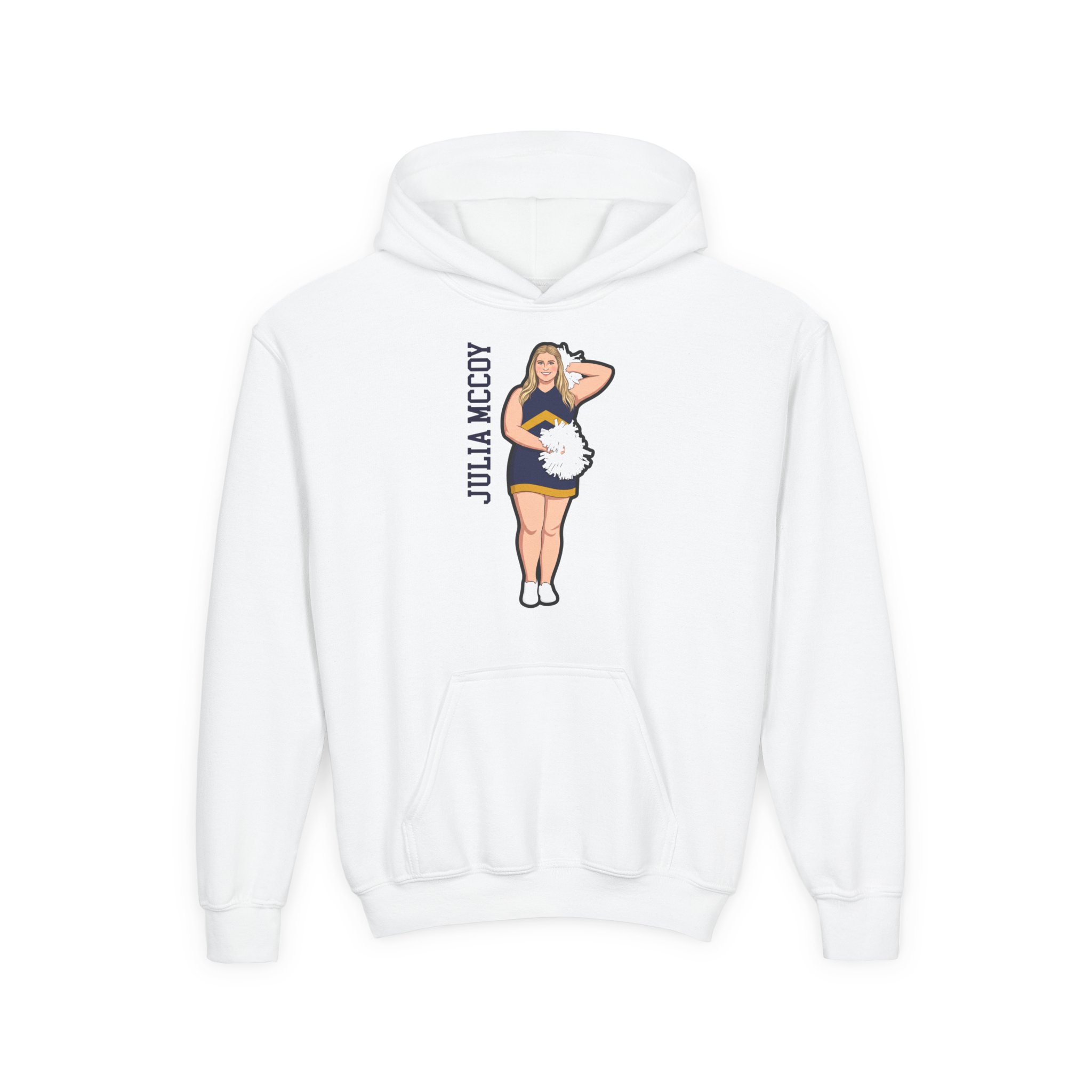 Youth Hoodie — character_name_vertical in White
