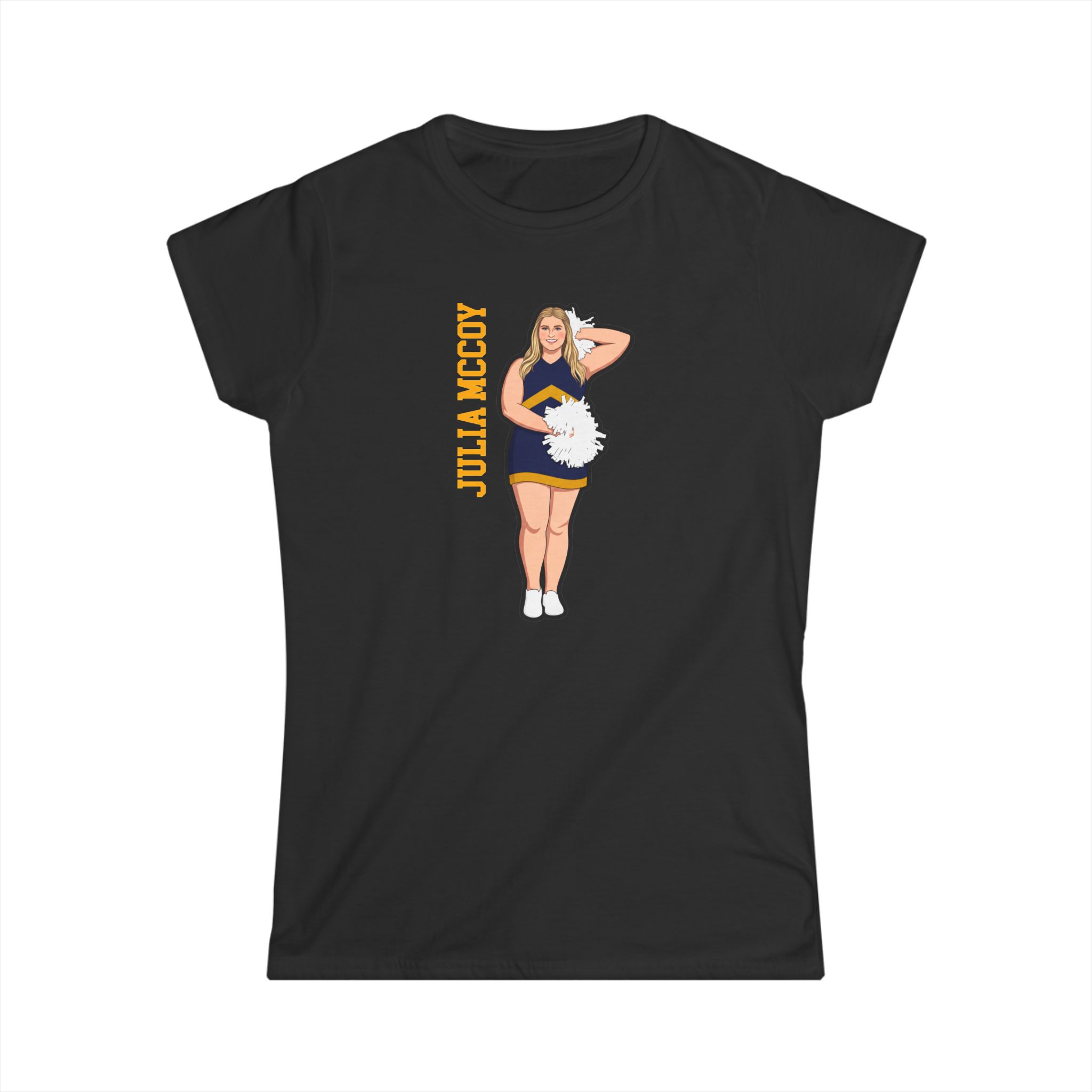 Women's Softstyle Tee — character_name_vertical in Black