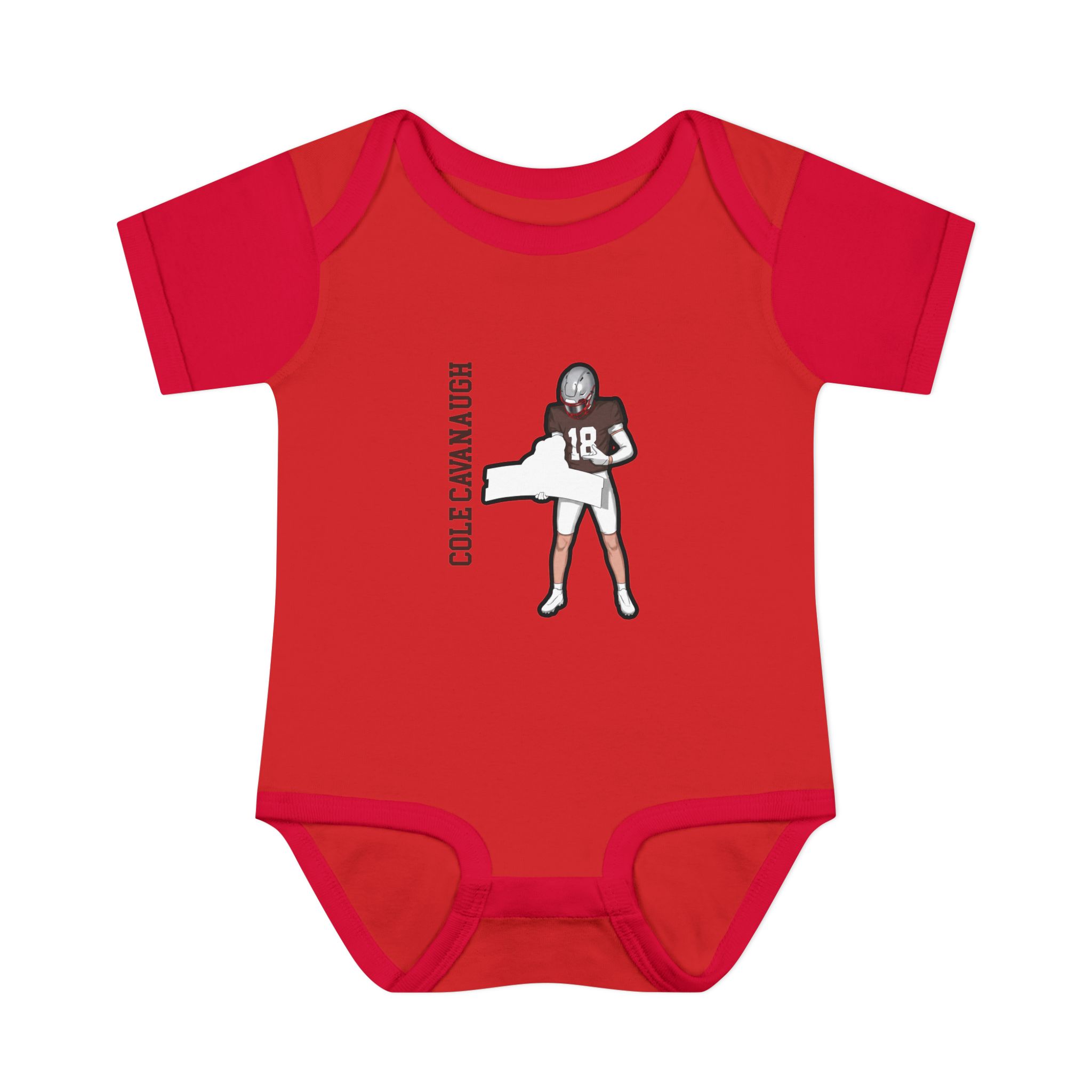 Baby Onesie — character_name_vertical in Red