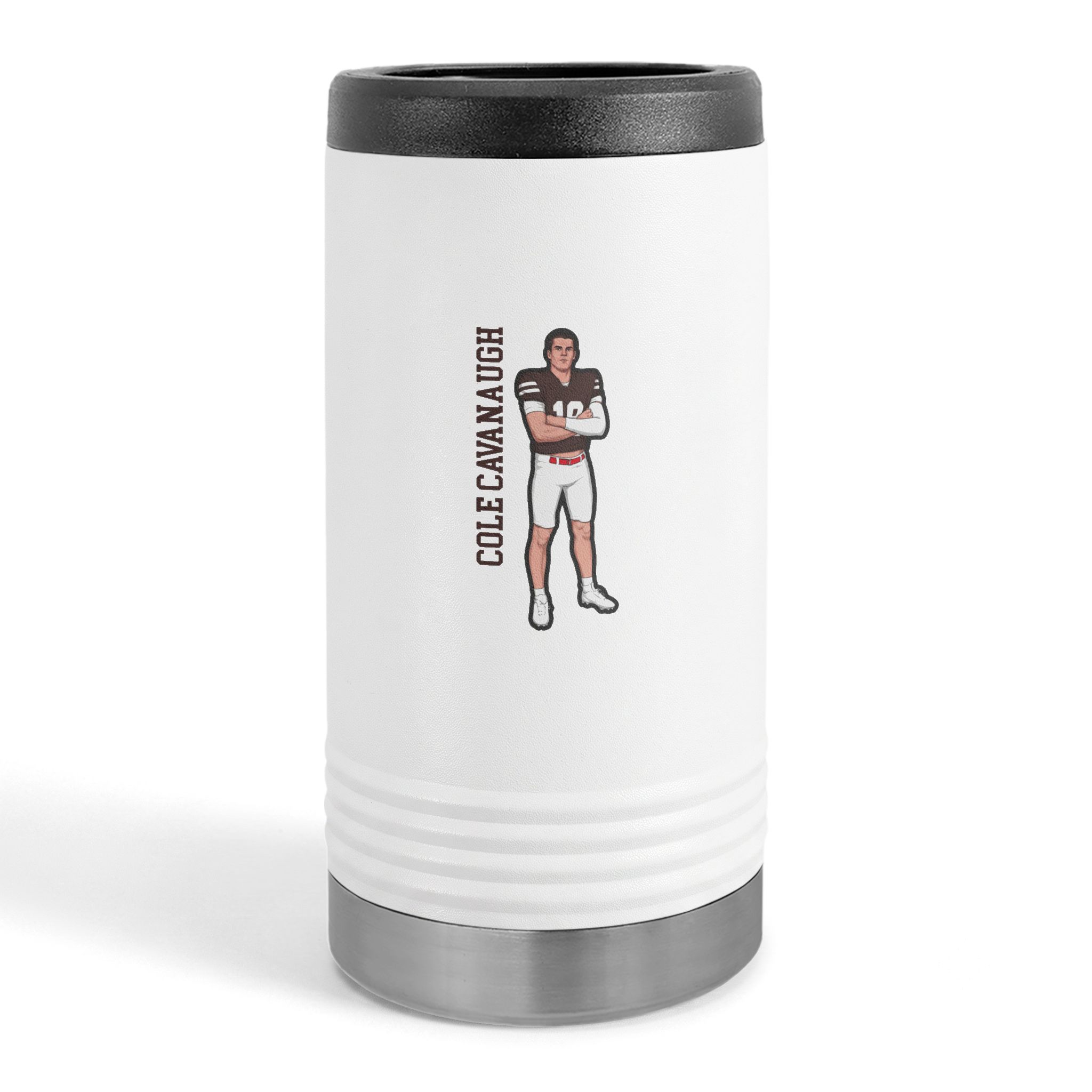 Slim Stainless Can Cooler — character_name_vertical in White