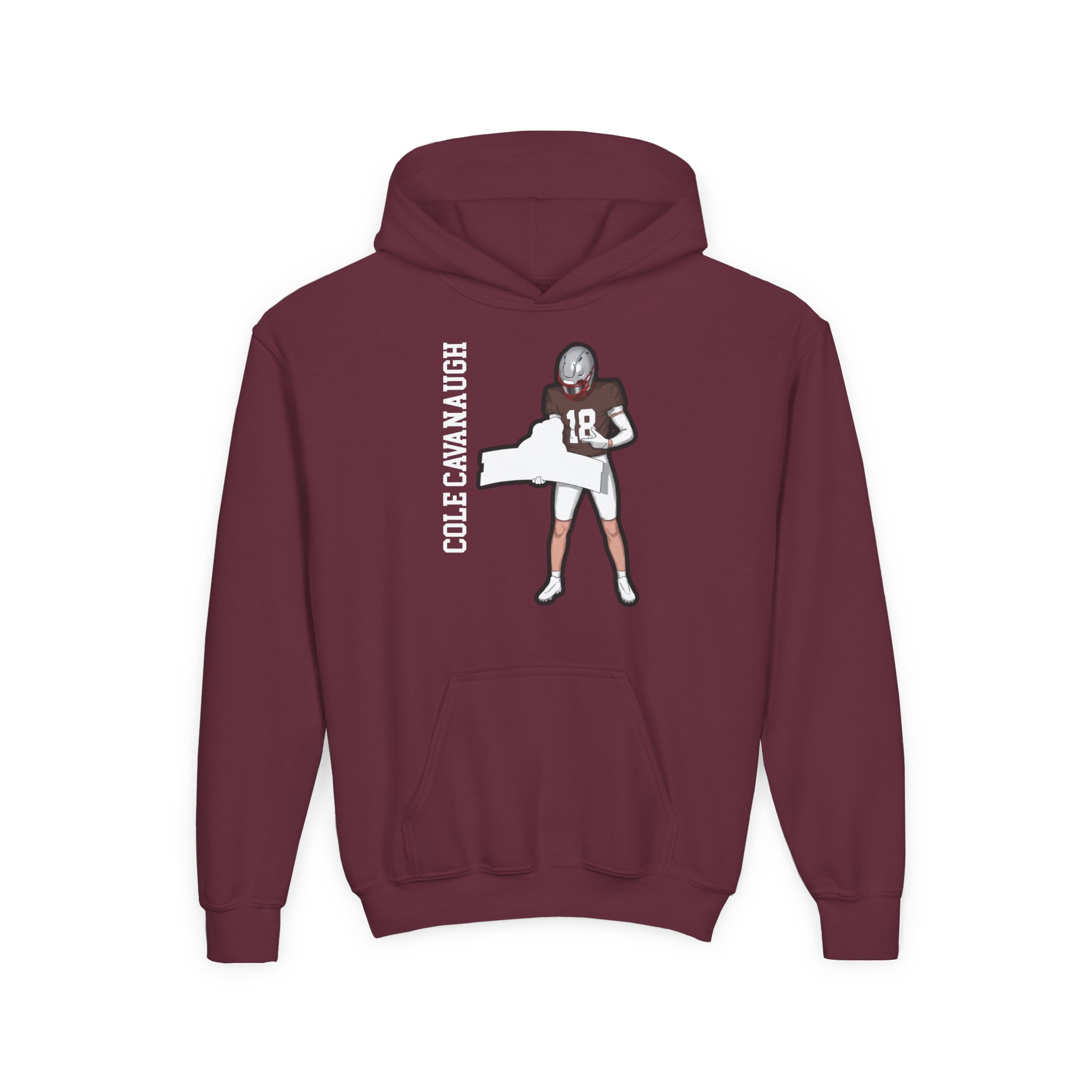 Youth Hoodie — character_name_vertical in Maroon