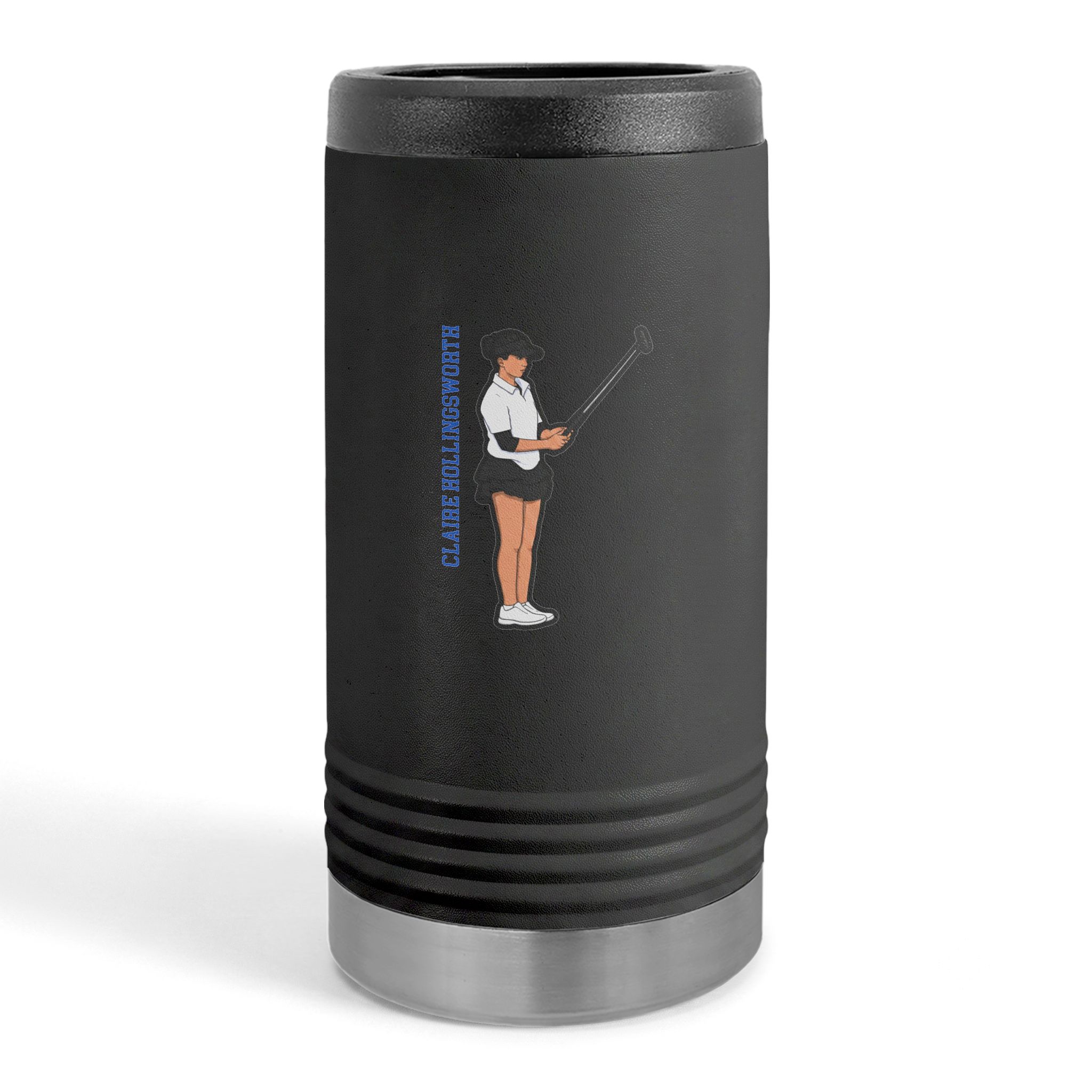 Slim Stainless Can Cooler — character_name_vertical in Black