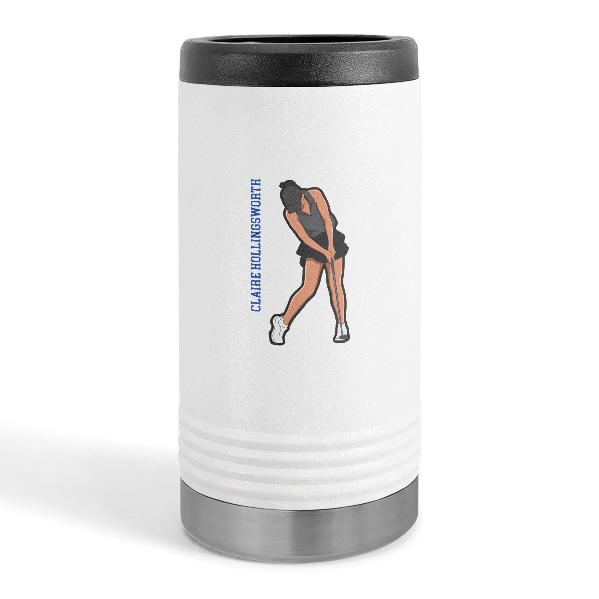 Slim Stainless Can Cooler — character_name_vertical in White