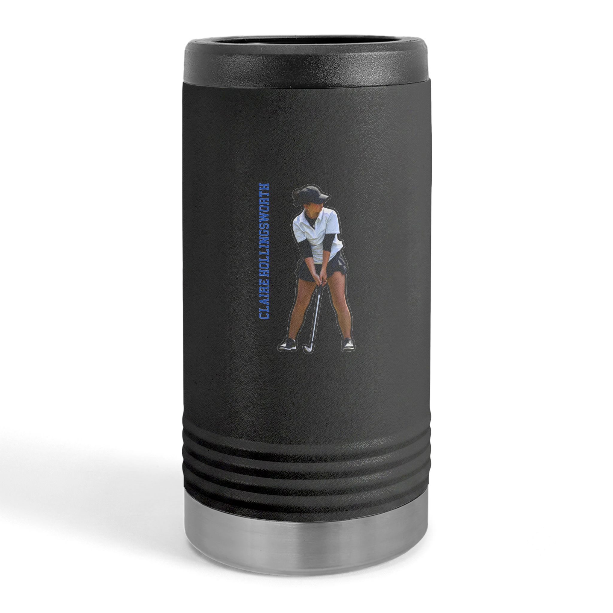 Slim Stainless Can Cooler — character_name_vertical in Black