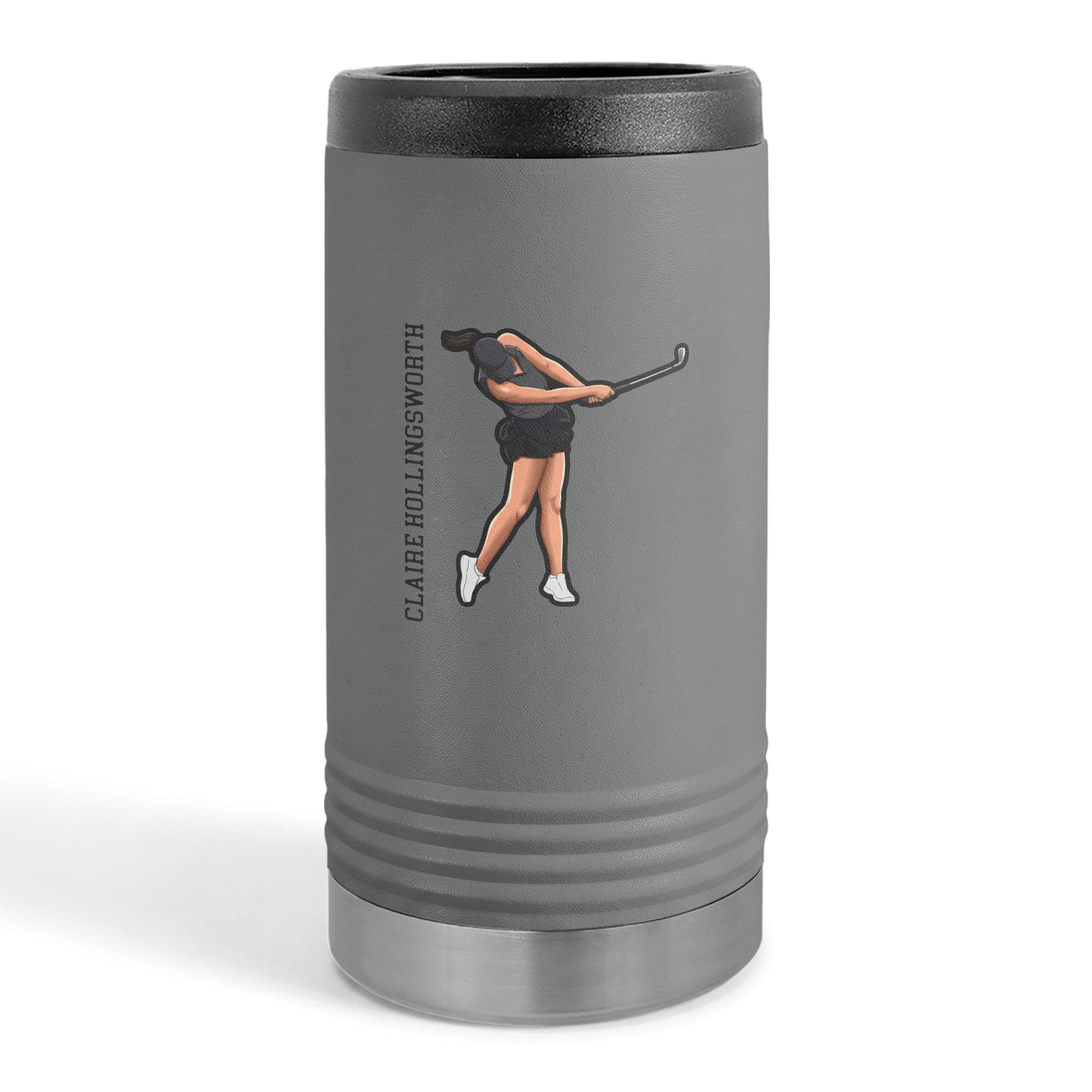 Slim Stainless Can Cooler — character_name_vertical in Grey