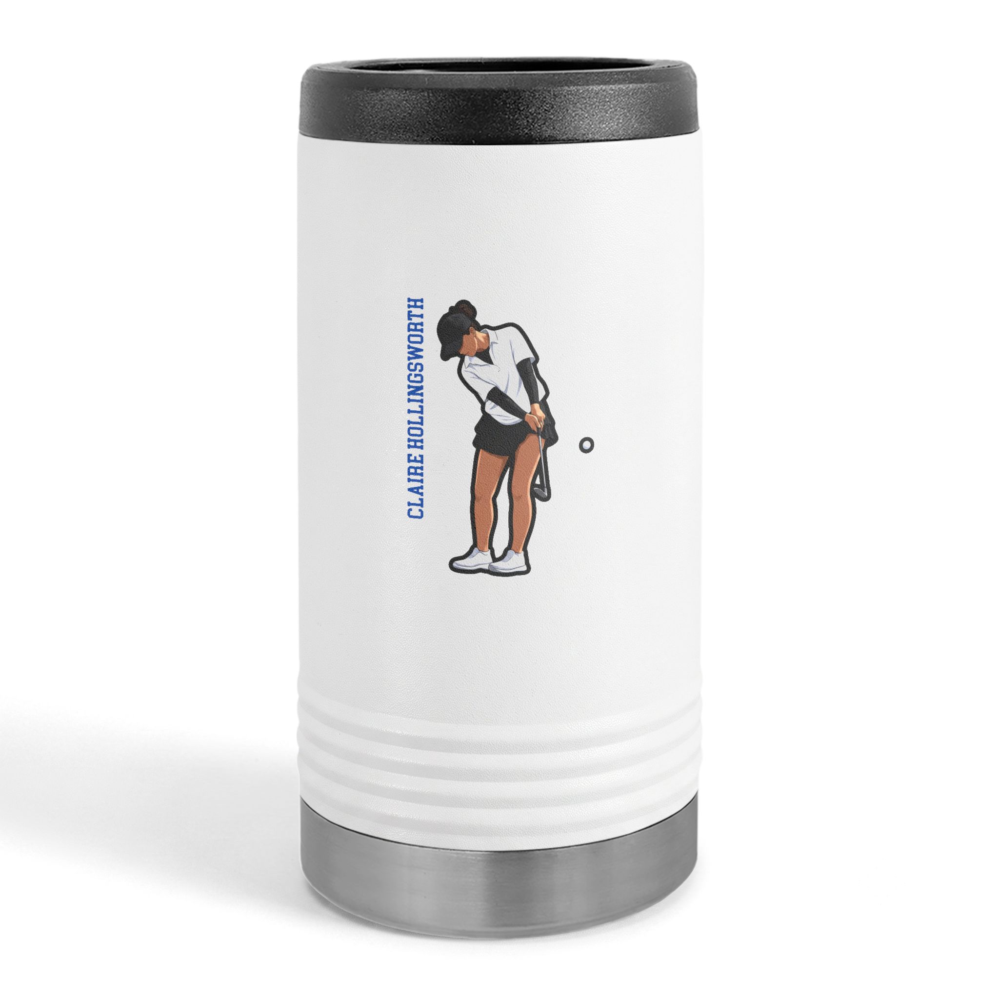 Slim Stainless Can Cooler — character_name_vertical in White