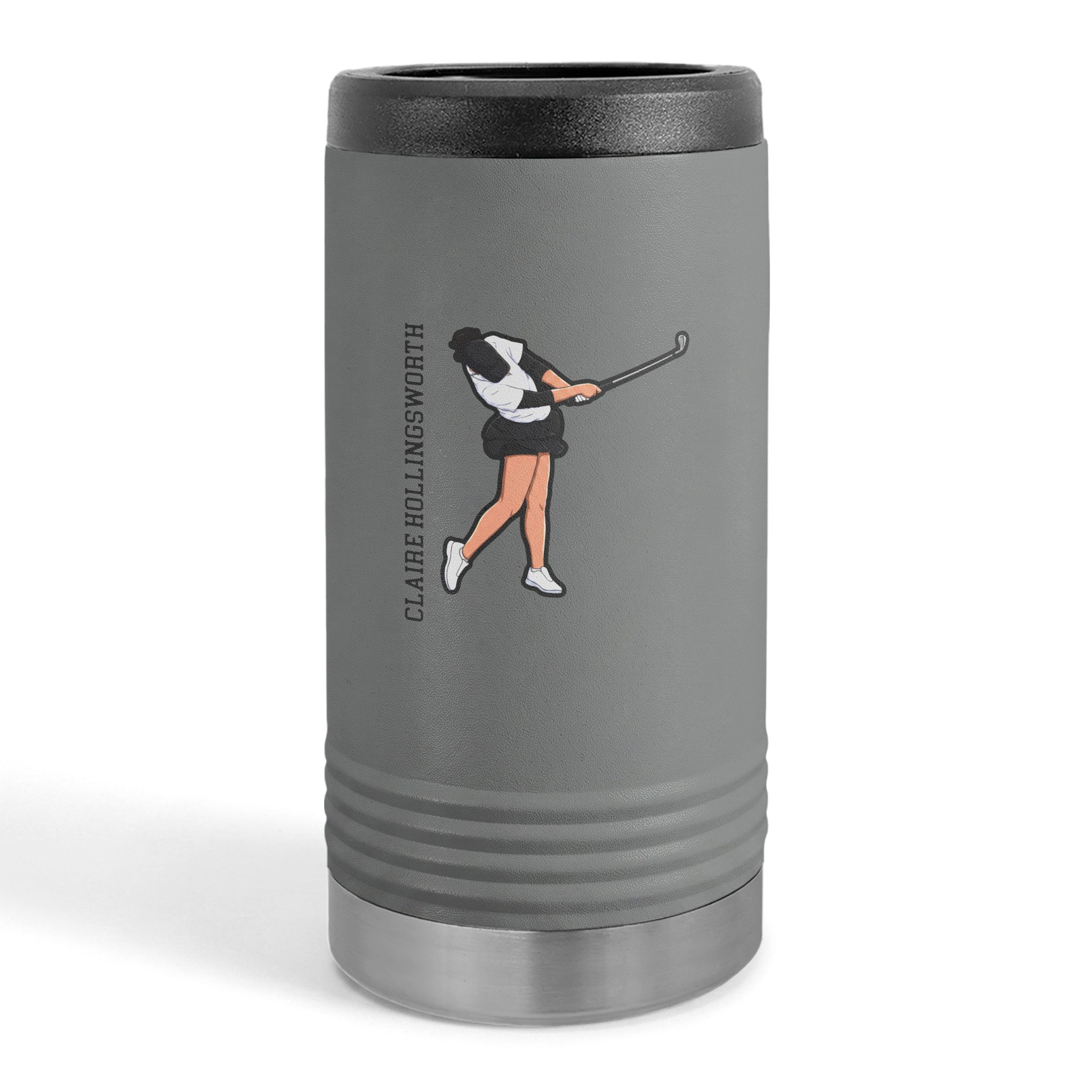 Slim Stainless Can Cooler — character_name_vertical in Grey