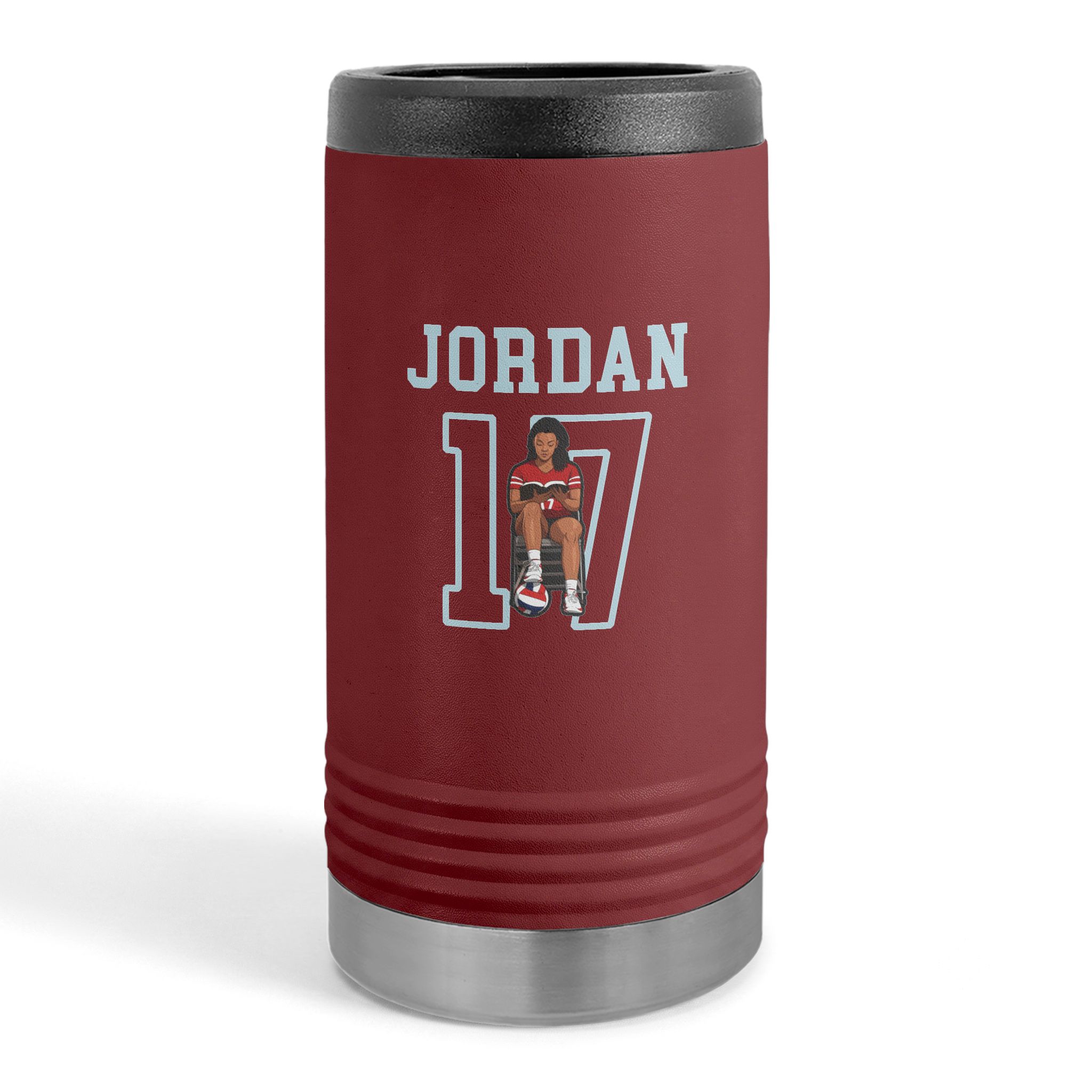 Slim Stainless Can Cooler — character_shirsey in Maroon