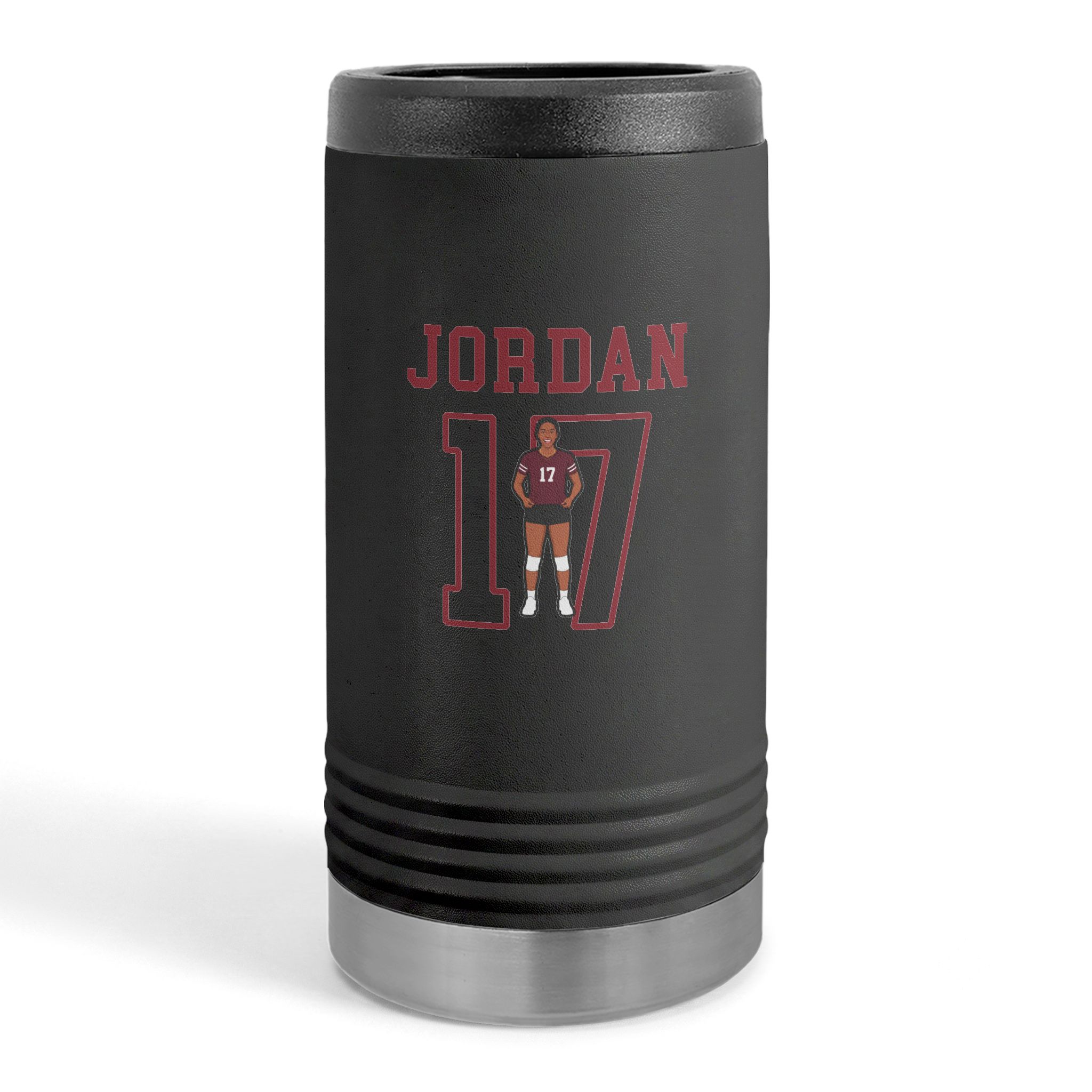 Slim Stainless Can Cooler — character_shirsey in Black