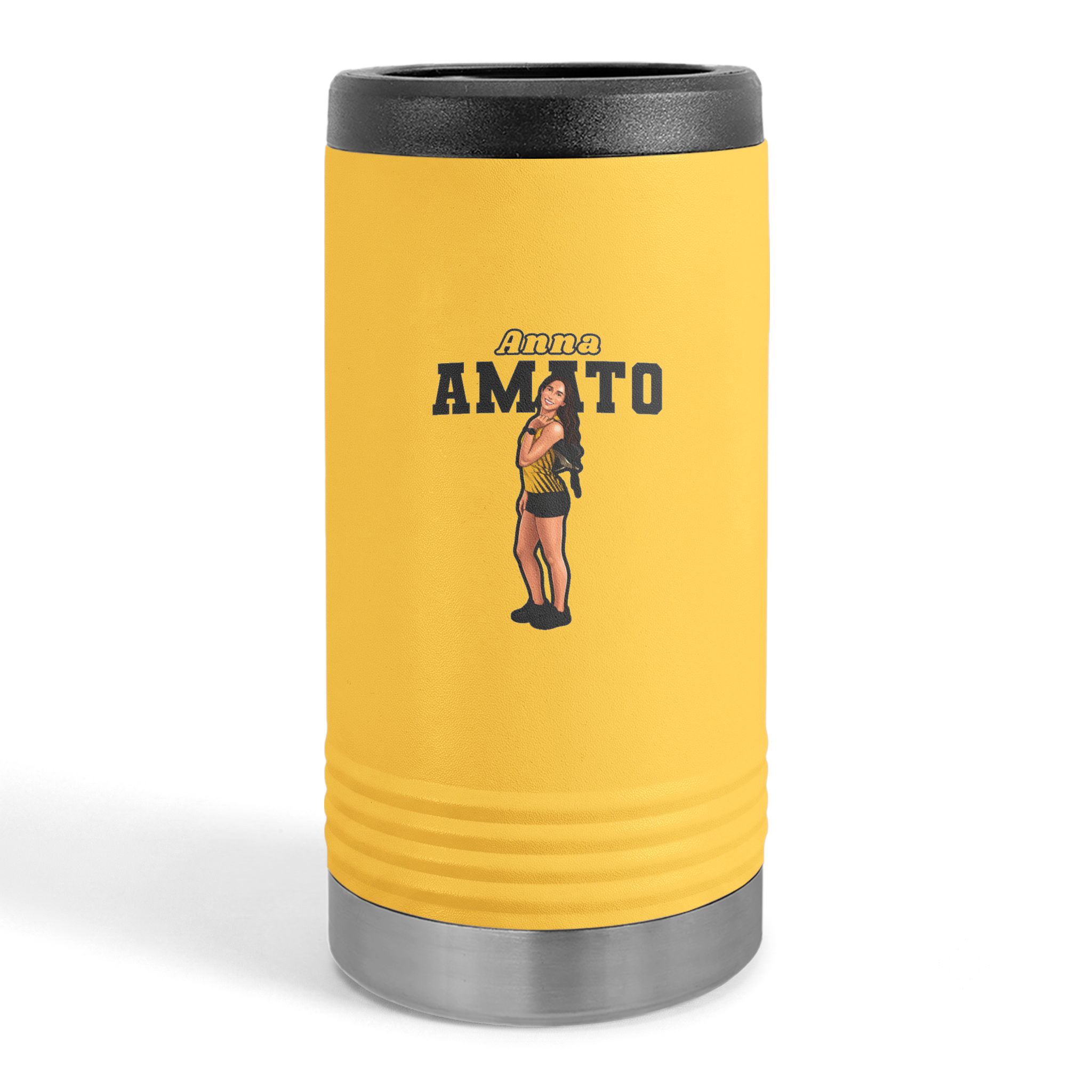 Slim Stainless Can Cooler — character_name_arch in Yellow
