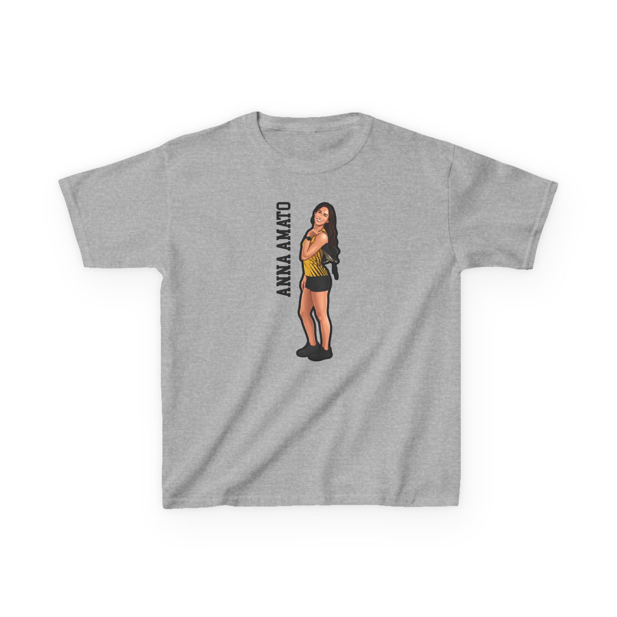 Youth Tee — character_name_vertical in Grey