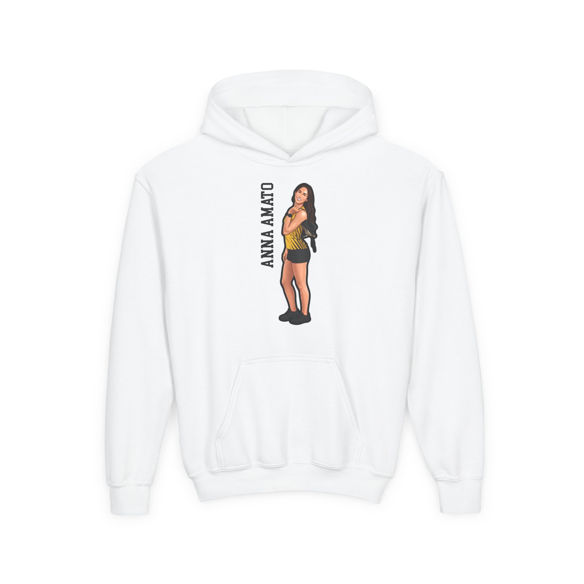 Youth Hoodie — character_name_vertical in White