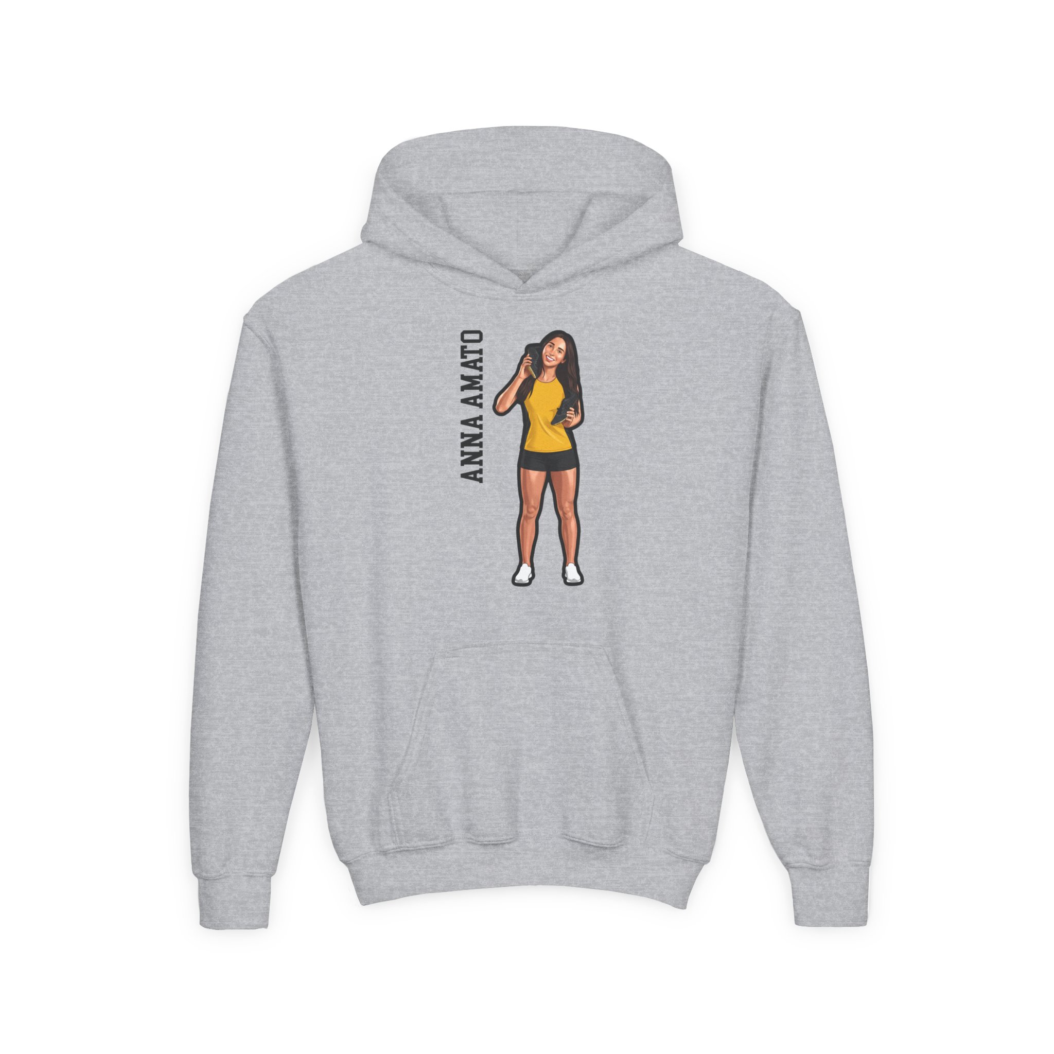 Youth Hoodie — character_name_vertical in Grey