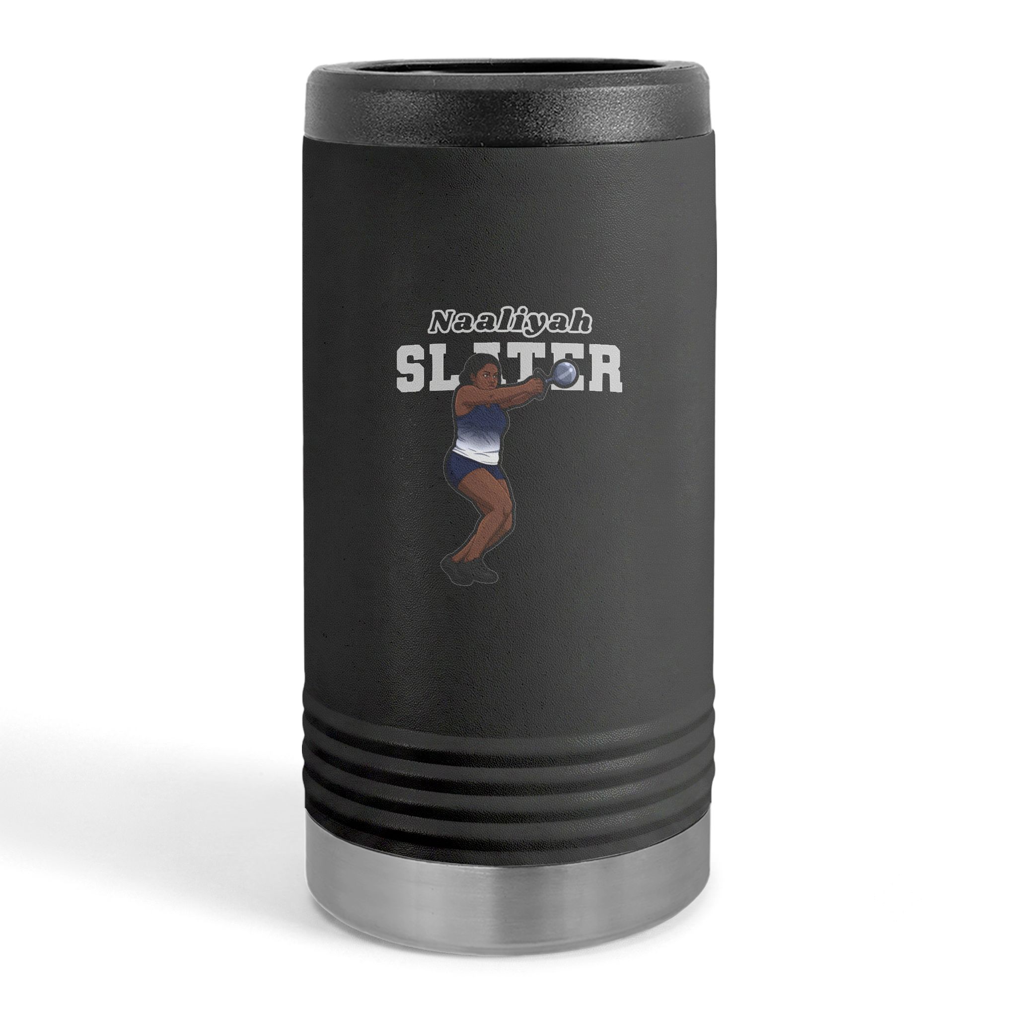Slim Stainless Can Cooler — character_name_arch in Black