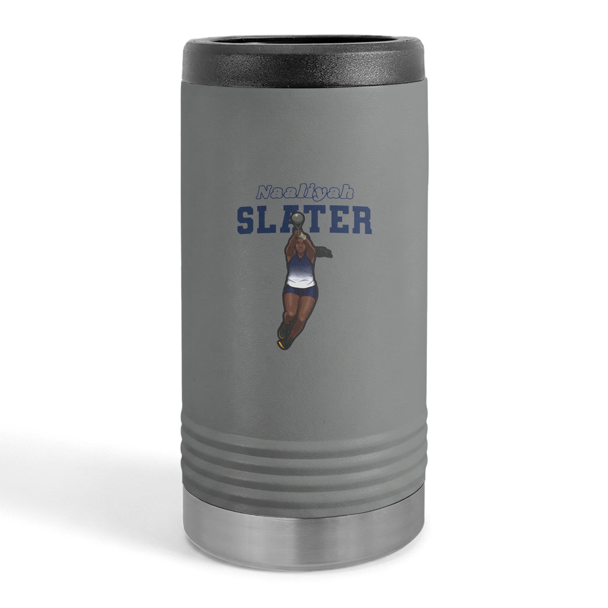 Slim Stainless Can Cooler — character_name_arch in Grey