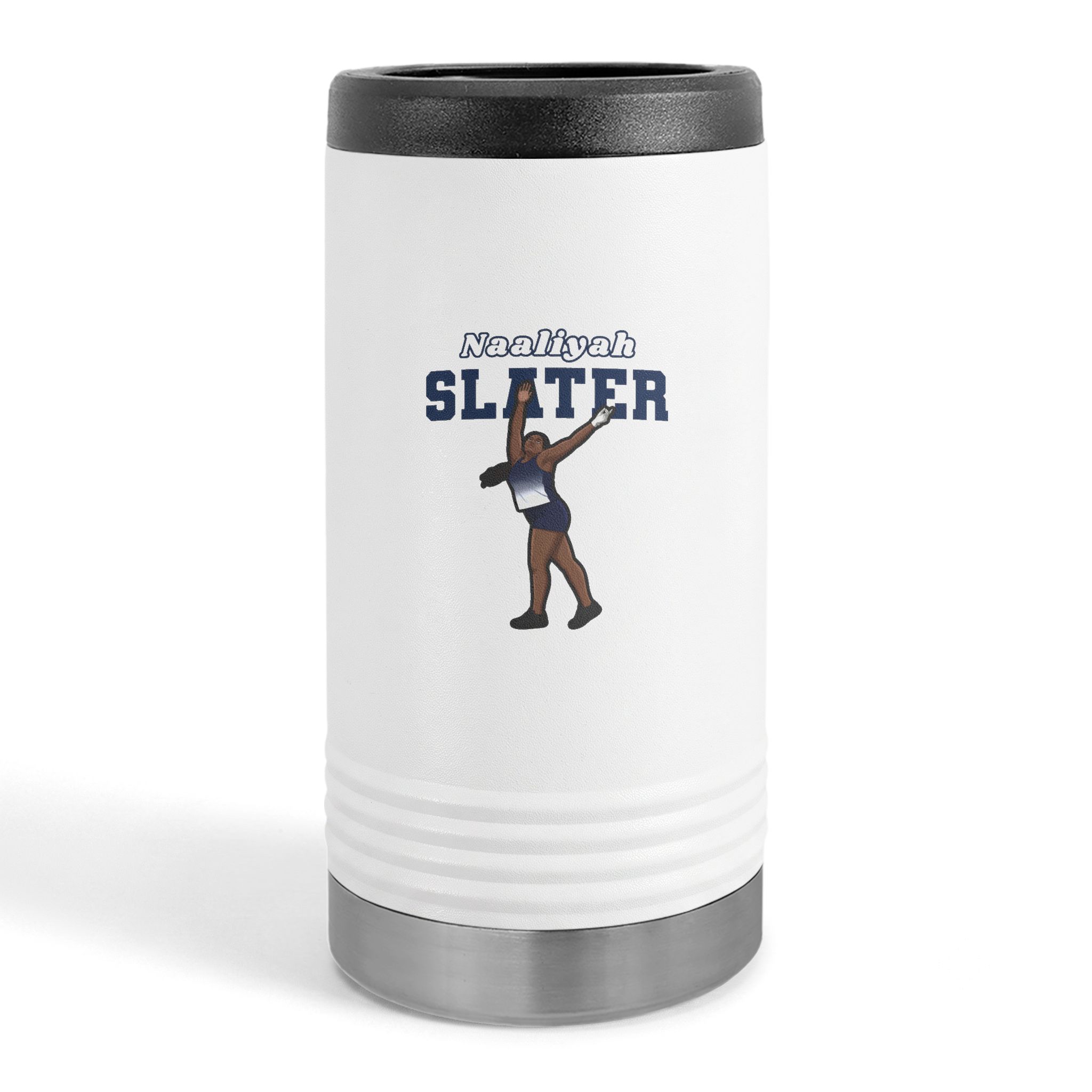 Slim Stainless Can Cooler — character_name_arch in White