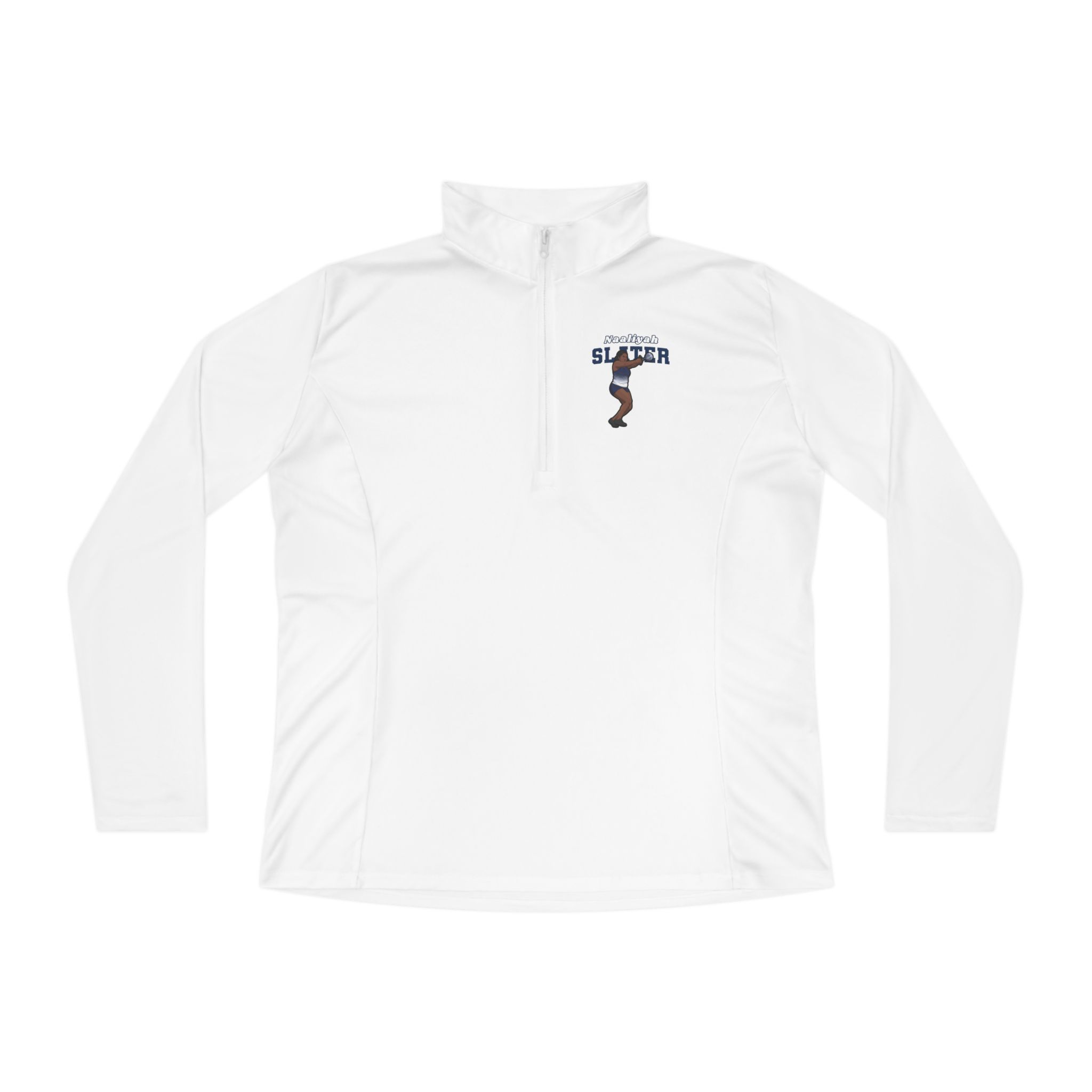 Women's Q-Zip Pullover — character_name_arch in White