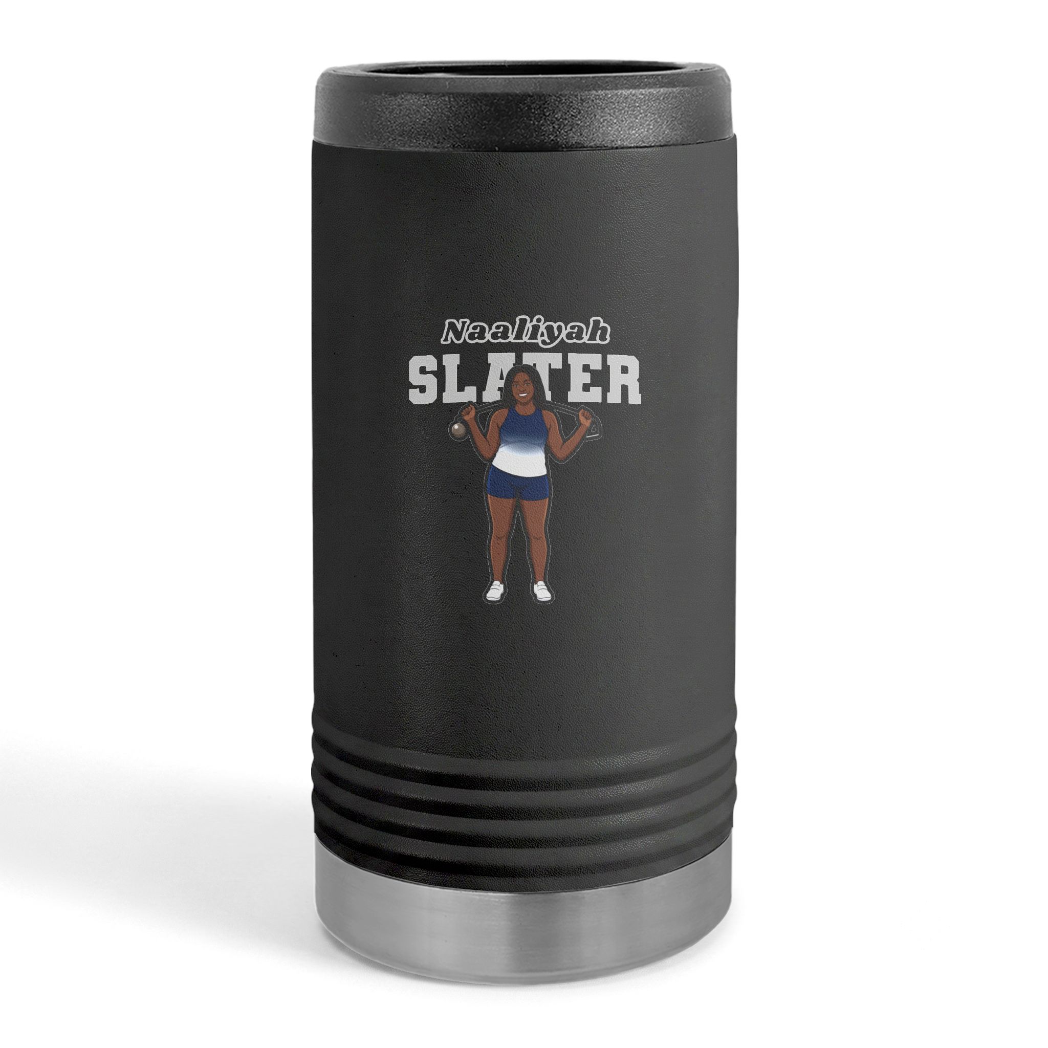Slim Stainless Can Cooler — character_name_arch in Black
