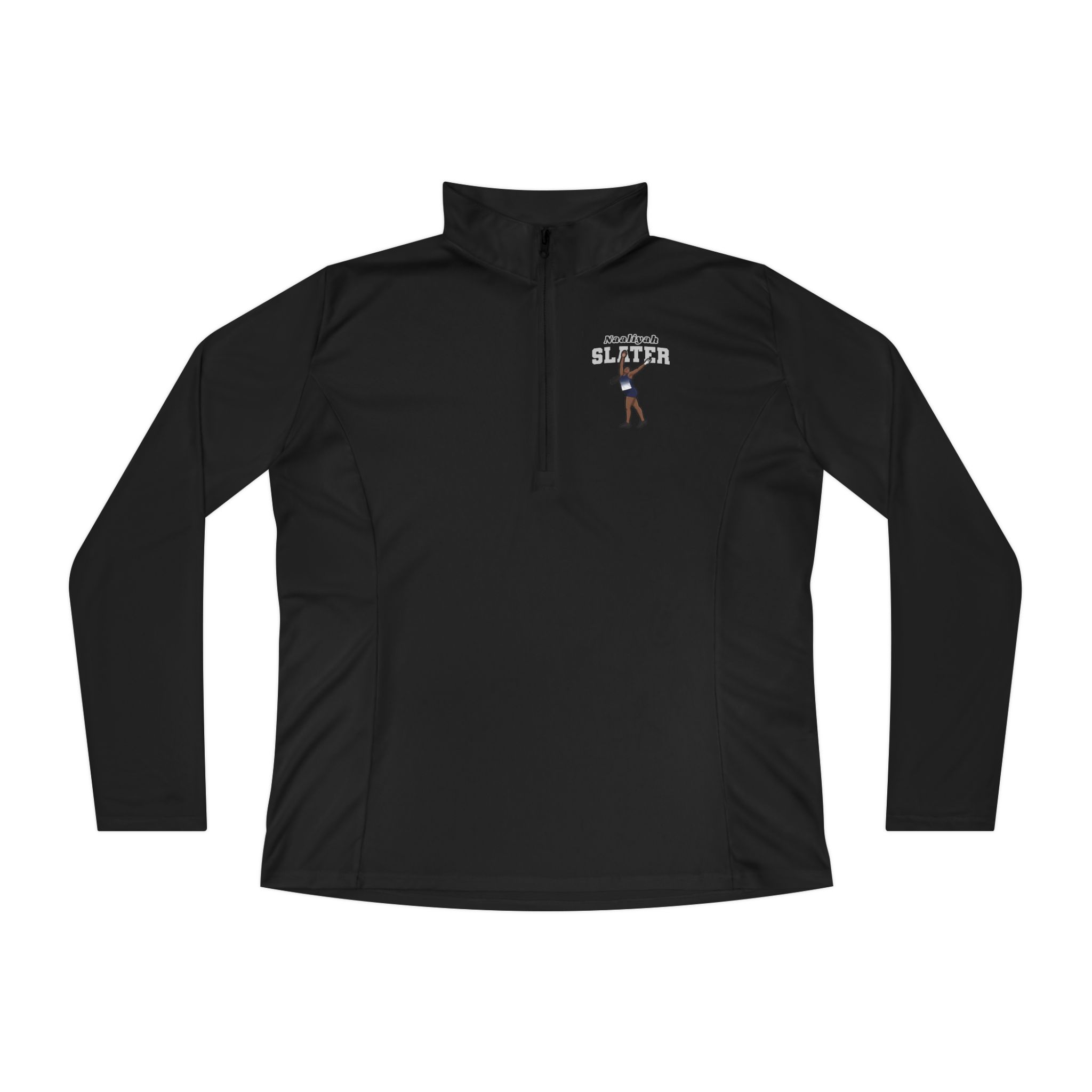 Women's Q-Zip Pullover — character_name_arch in Black