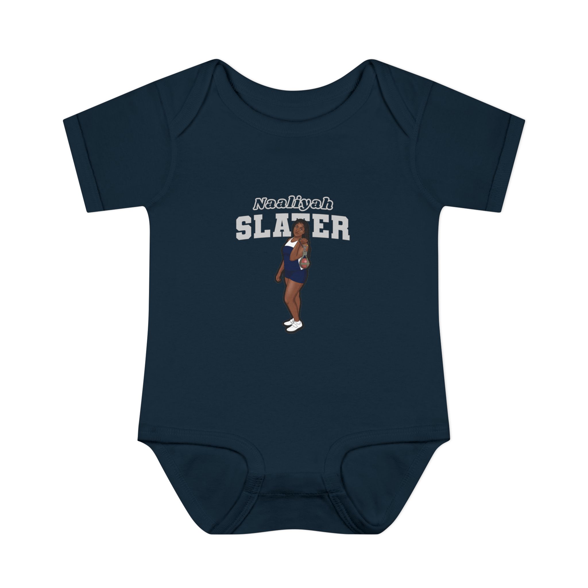Baby Onesie — character_name_arch in Navy