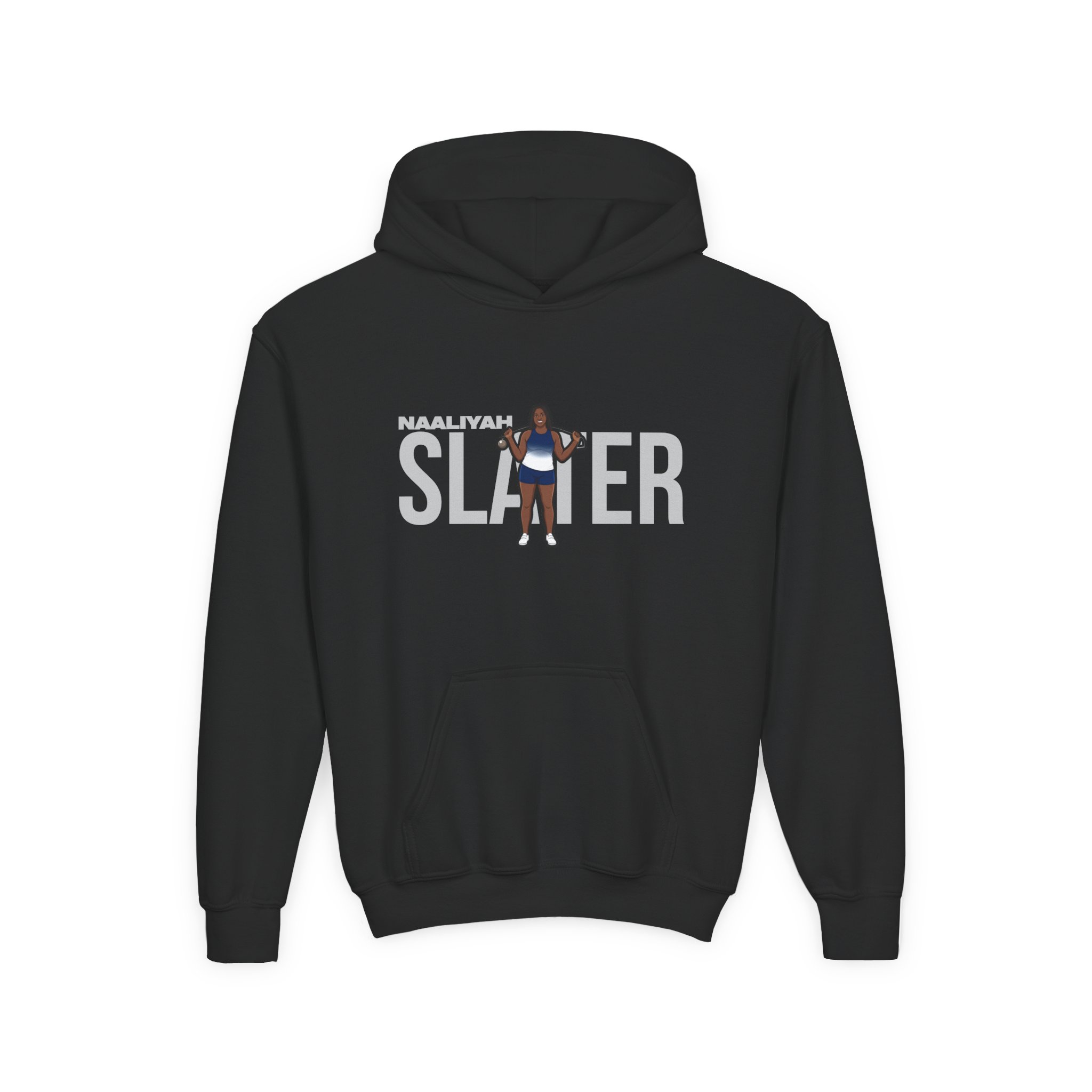 Youth Hoodie — character_player_name in Black