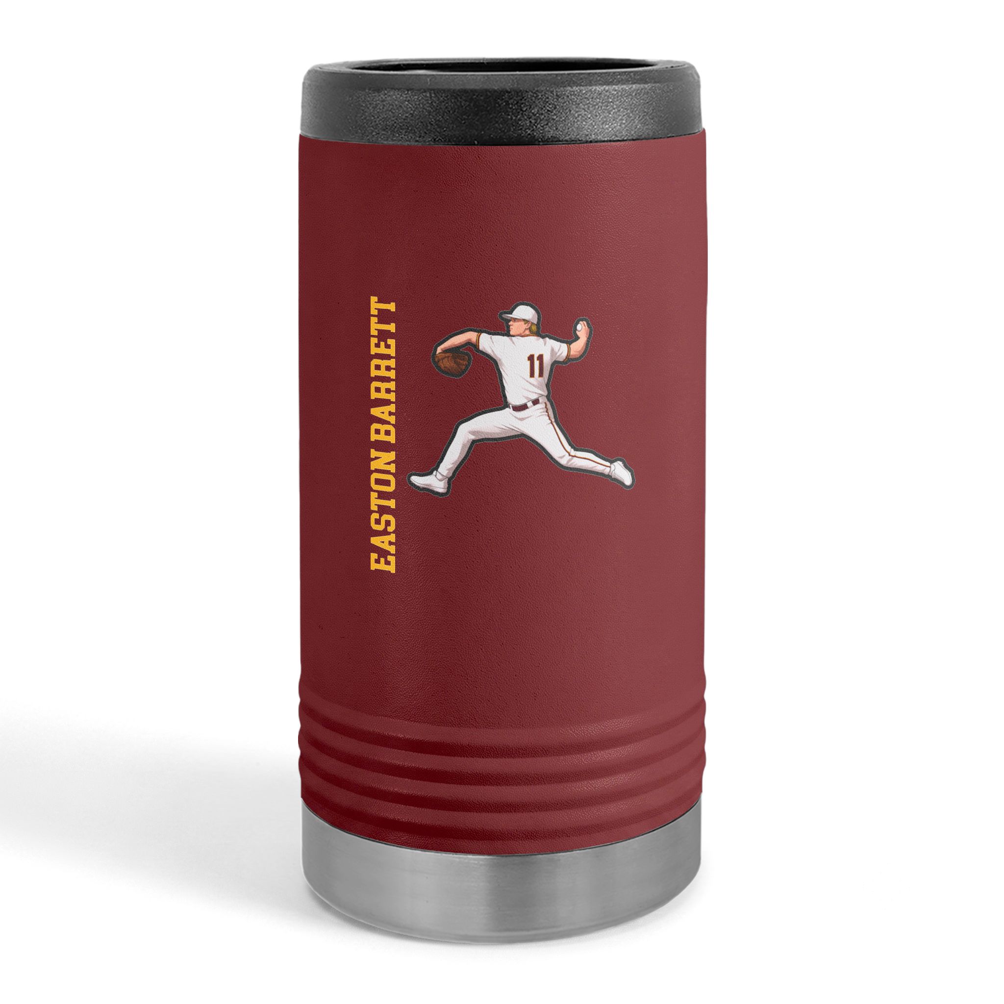 Slim Stainless Can Cooler — character_name_vertical in Maroon