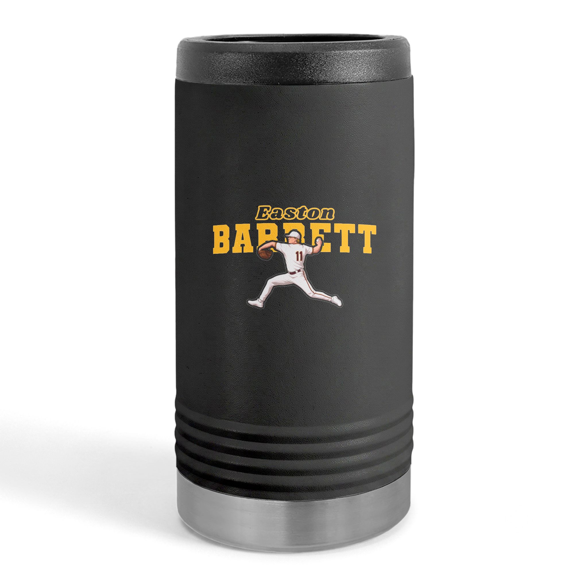 Slim Stainless Can Cooler — character_name_arch in Black