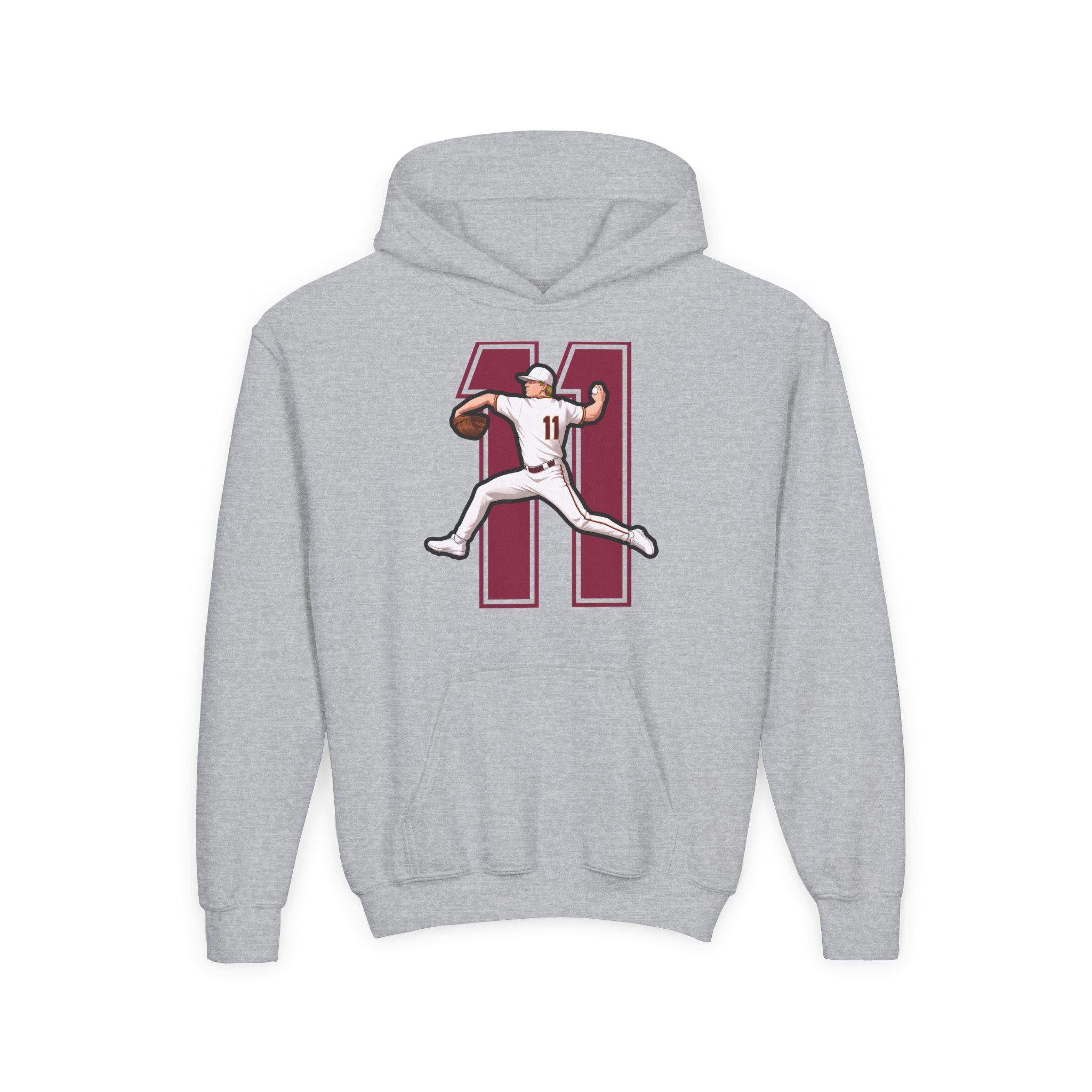 Youth Hoodie — character_number in Grey
