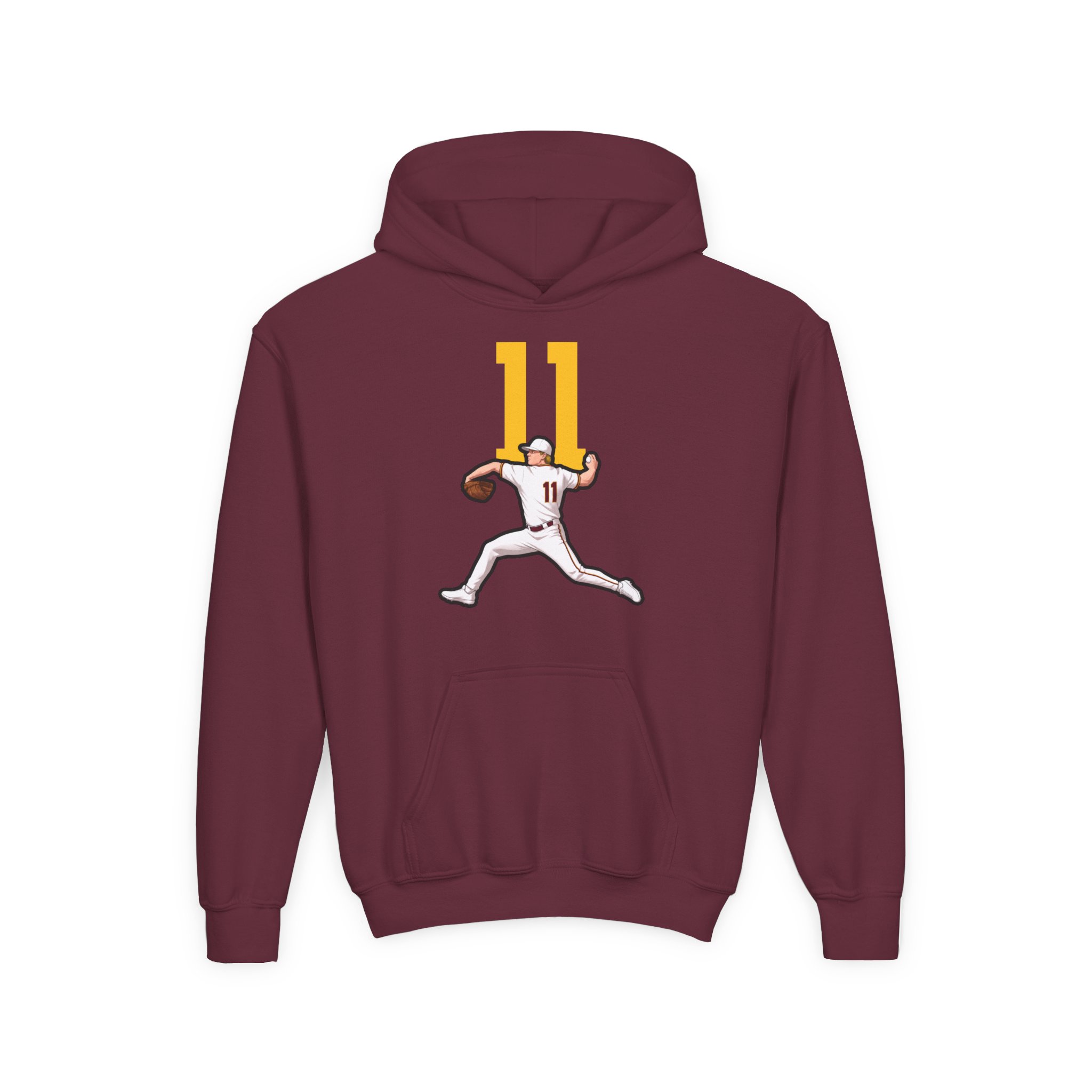 Youth Hoodie — character_number_top in Maroon