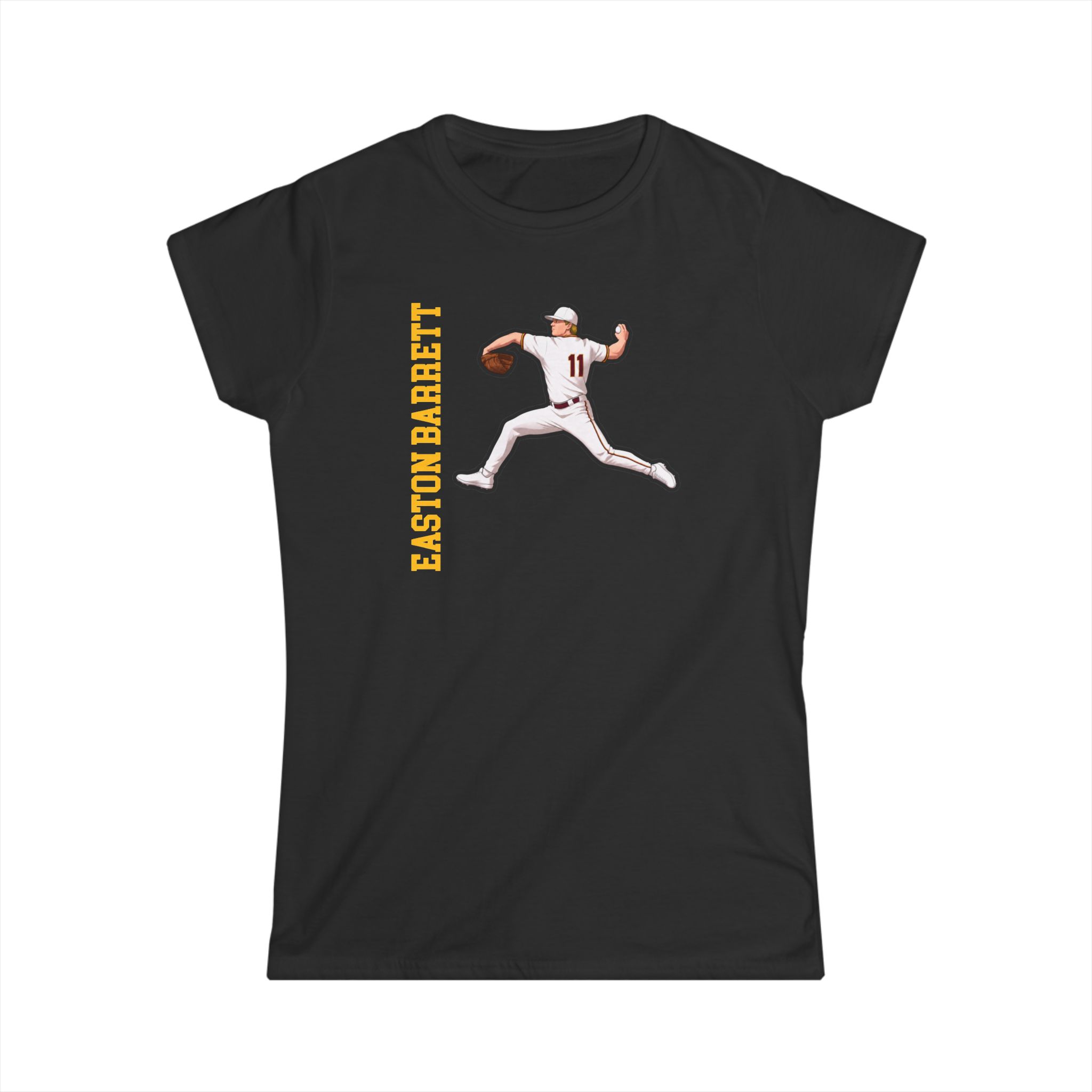 Women's Softstyle Tee — character_name_vertical in Black