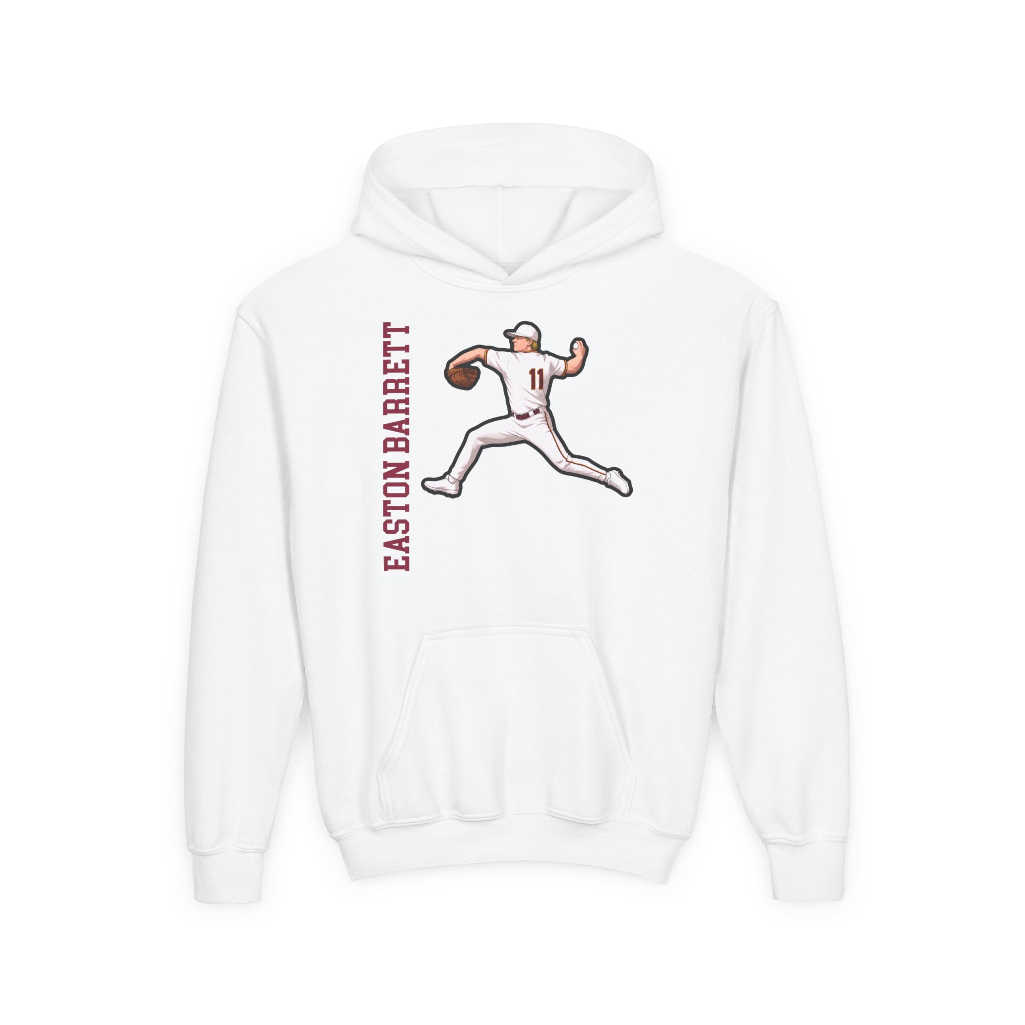 Youth Hoodie — character_name_vertical in White