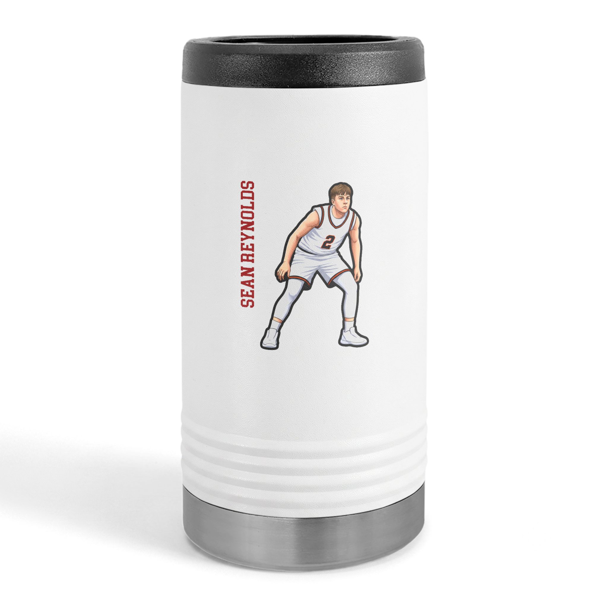 Slim Stainless Can Cooler — character_name_vertical in White