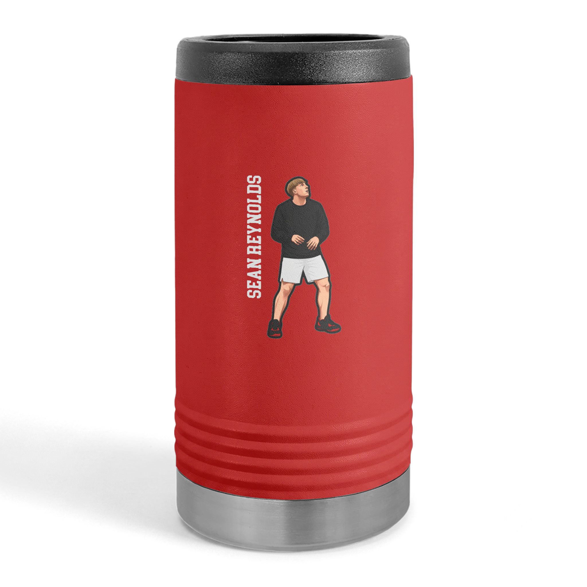 Slim Stainless Can Cooler — character_name_vertical in Red