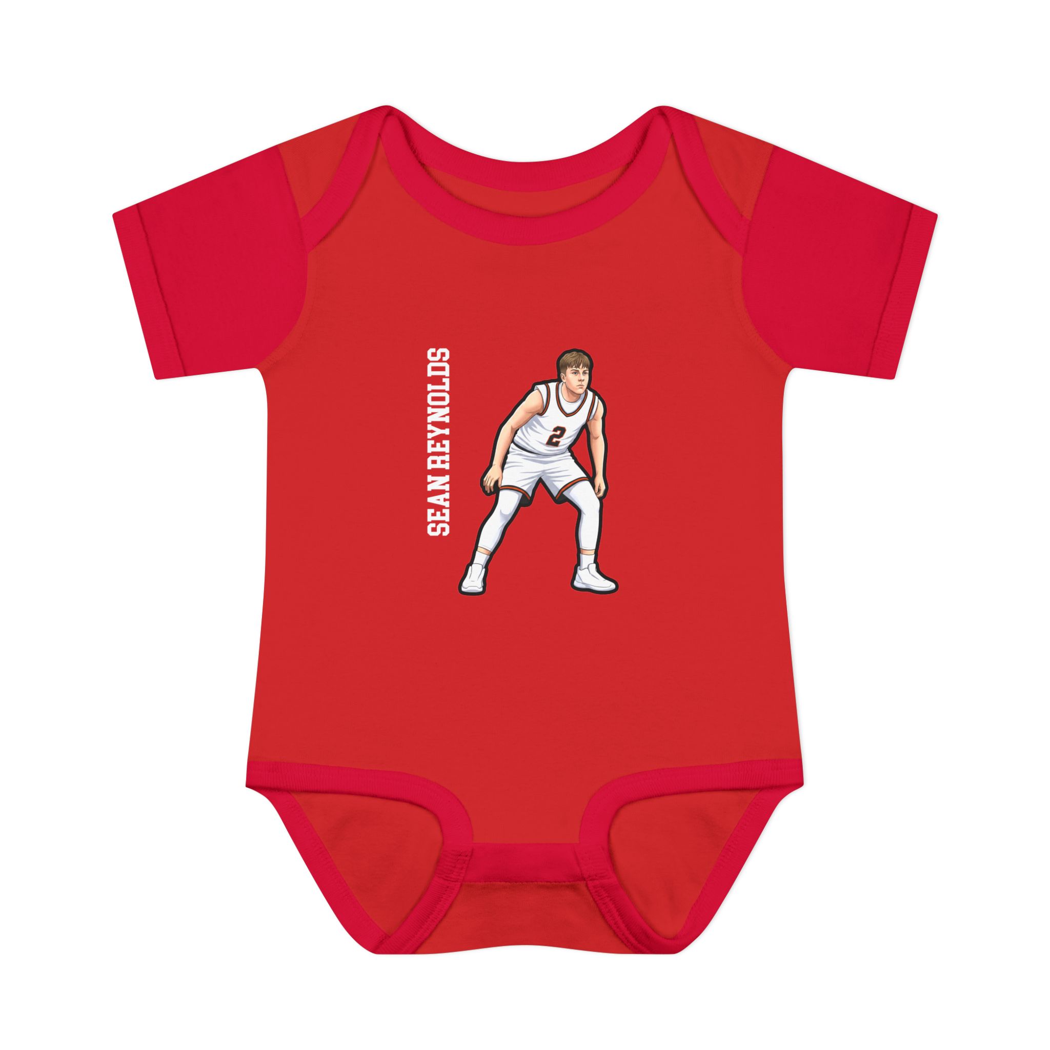 Baby Onesie — character_name_vertical in Red