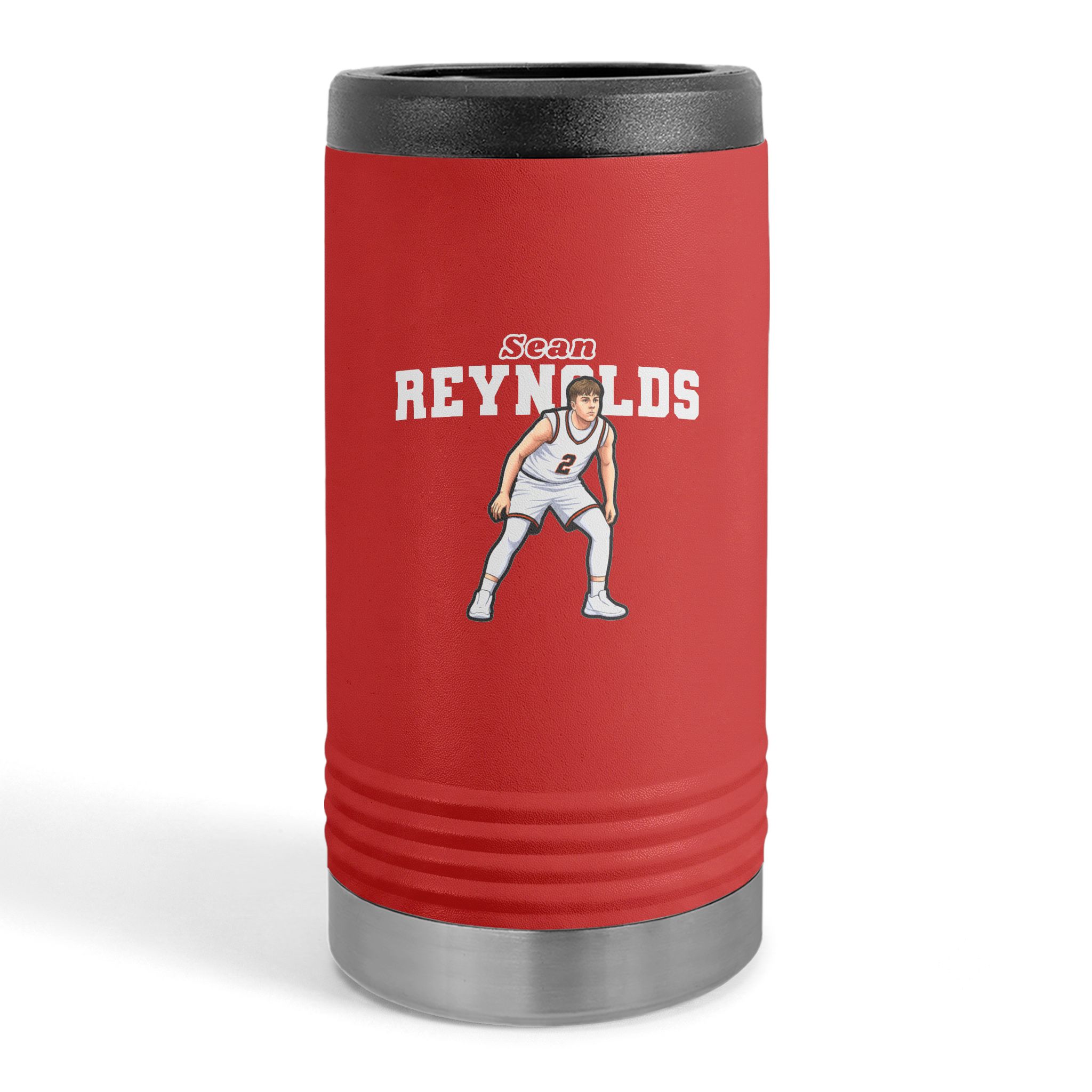 Slim Stainless Can Cooler — character_name_arch in Red