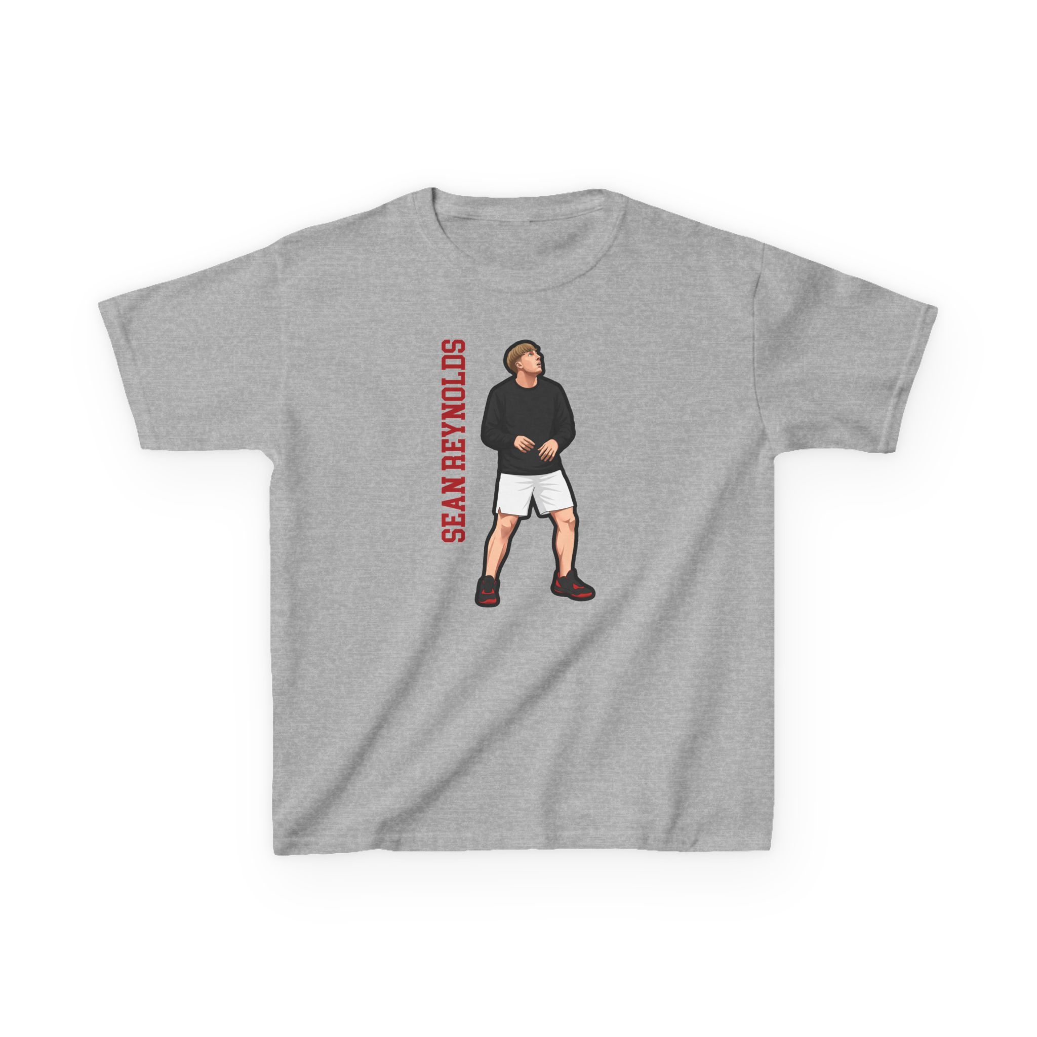 Youth Tee — character_name_vertical in Grey