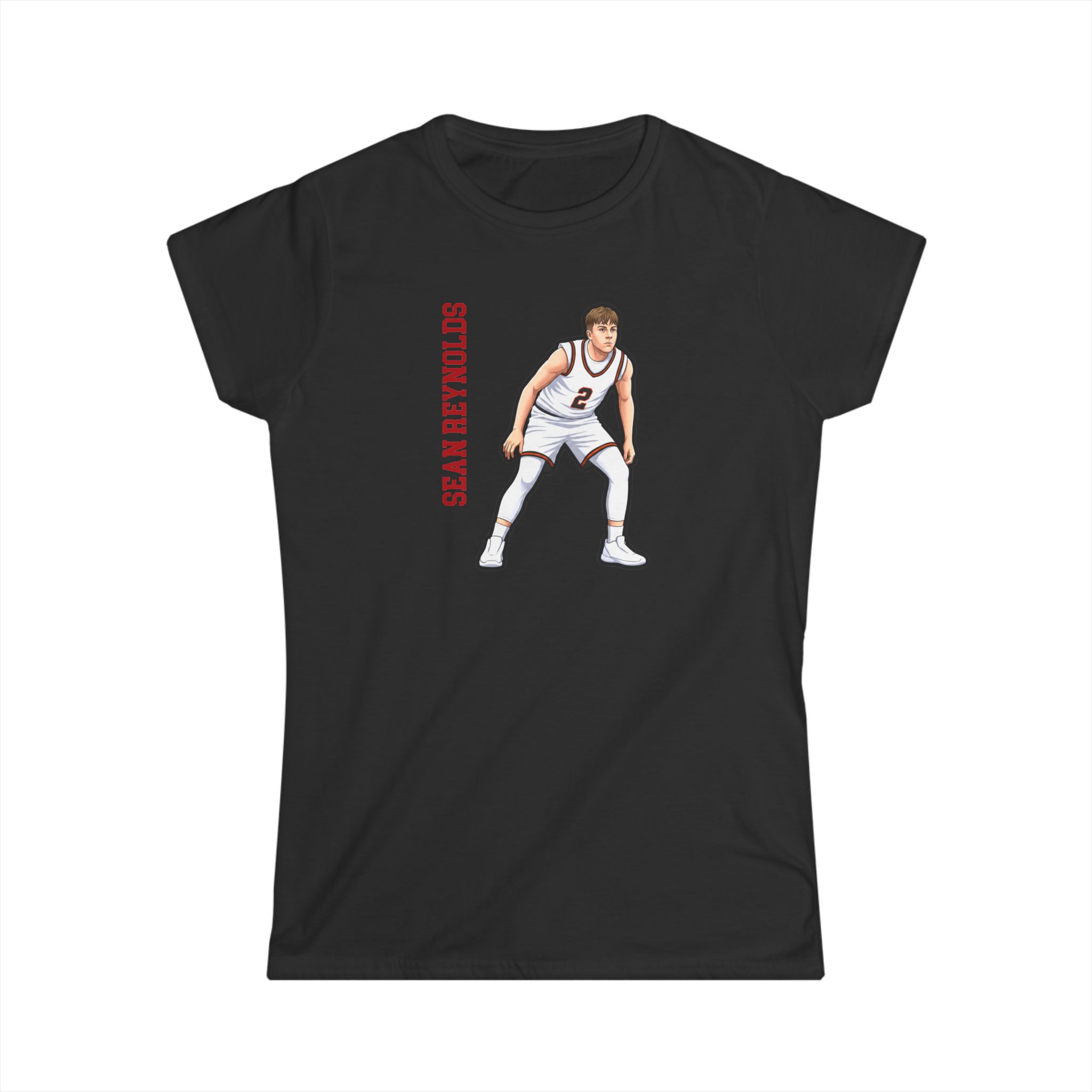 Women's Softstyle Tee — character_name_vertical in Black