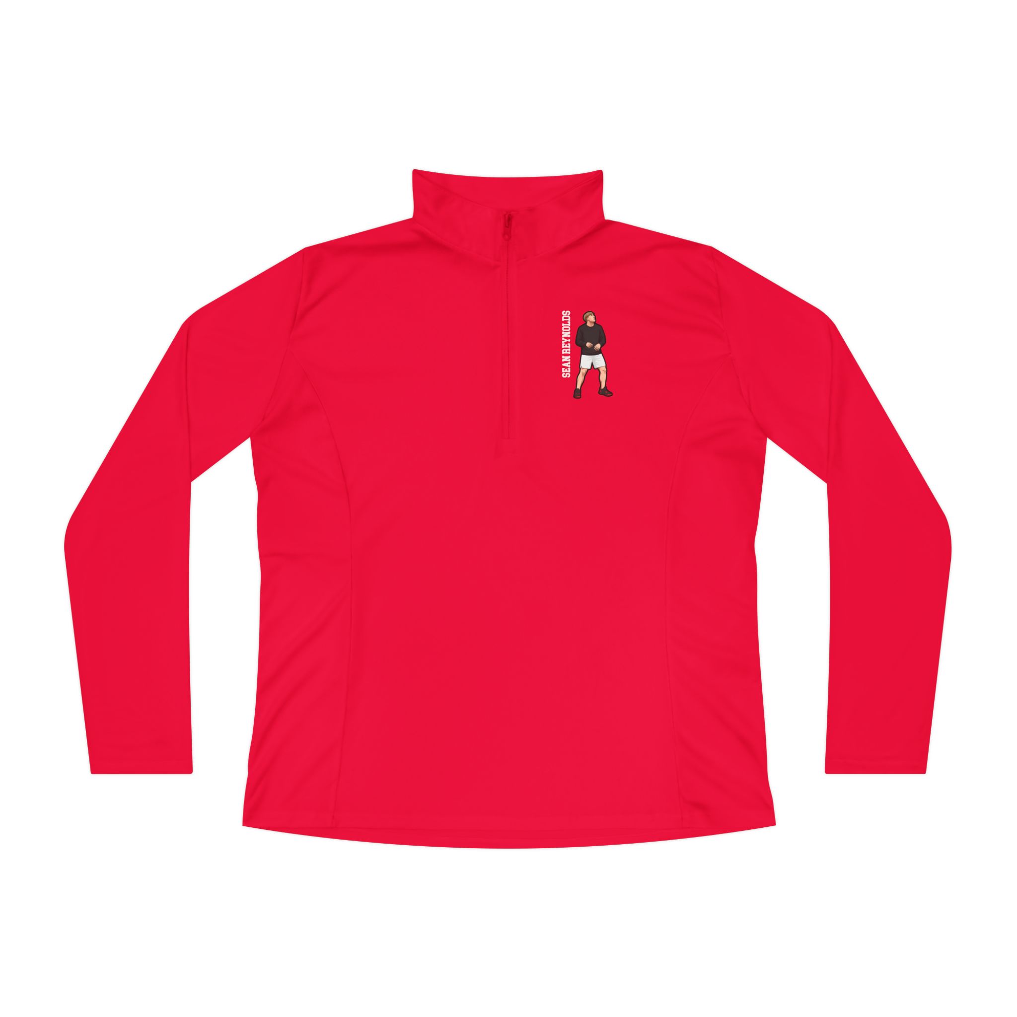 Women's Q-Zip Pullover — character_name_vertical in Red