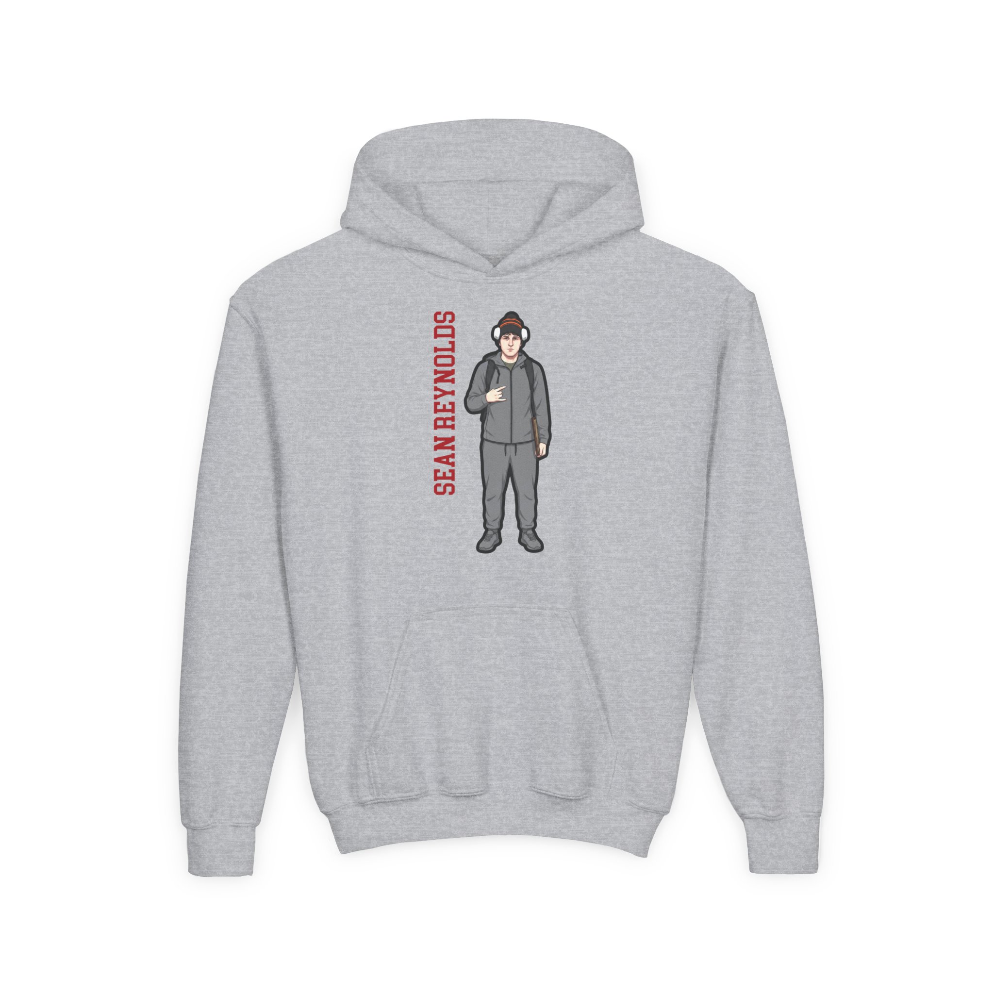 Youth Hoodie — character_name_vertical in Grey