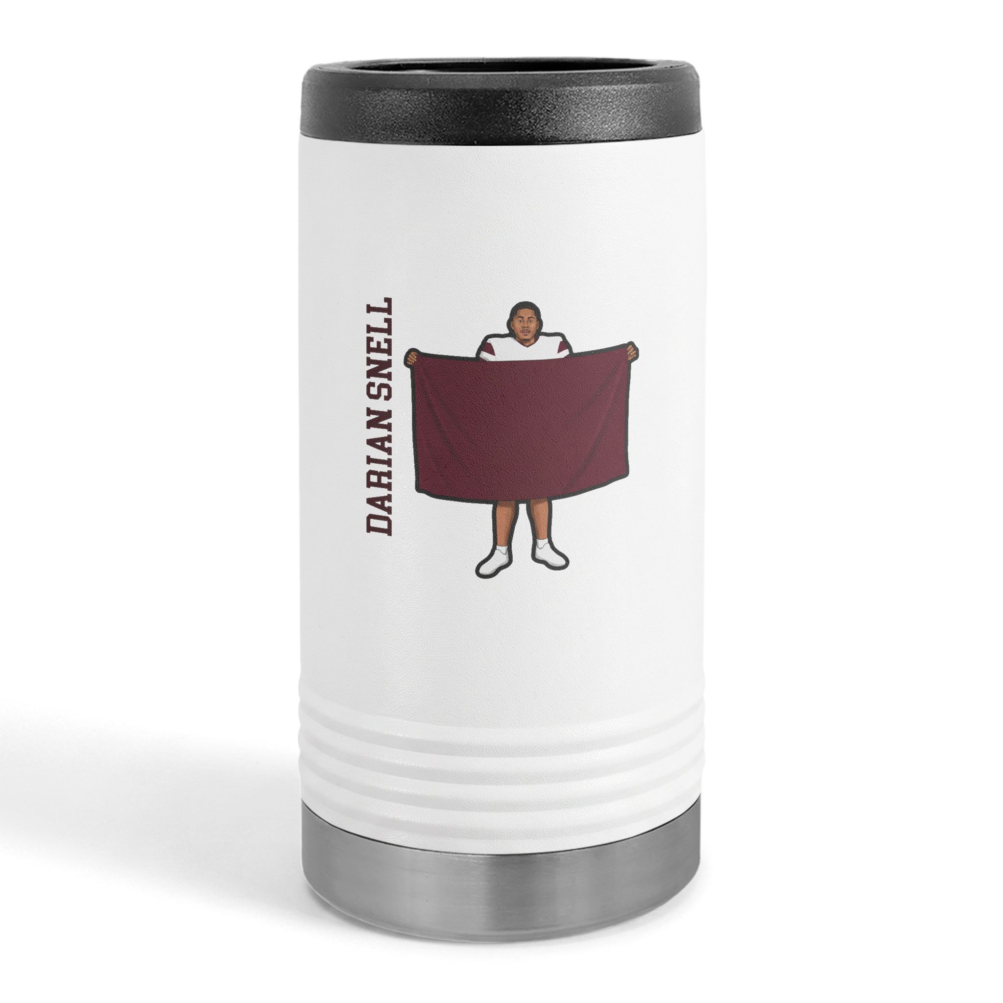 Slim Stainless Can Cooler — character_name_vertical in White
