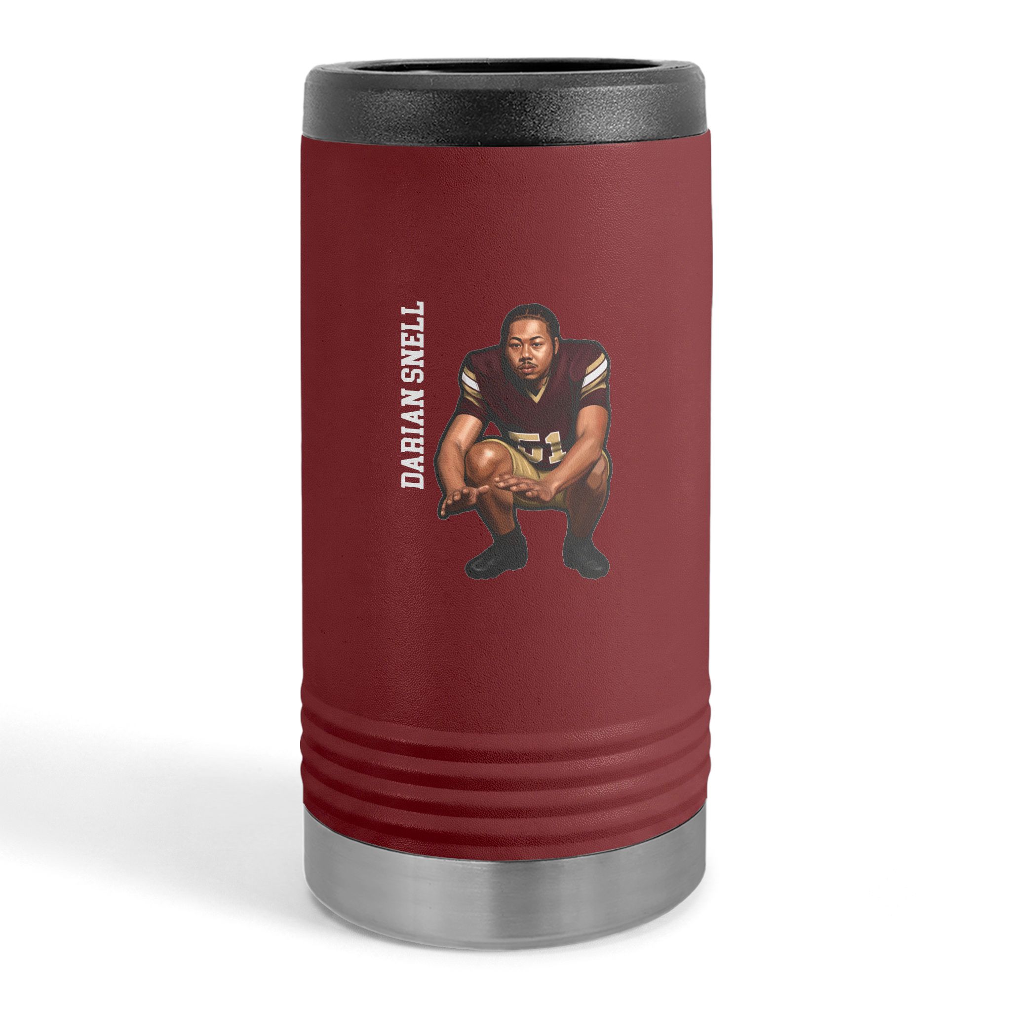 Slim Stainless Can Cooler — character_name_vertical in Maroon
