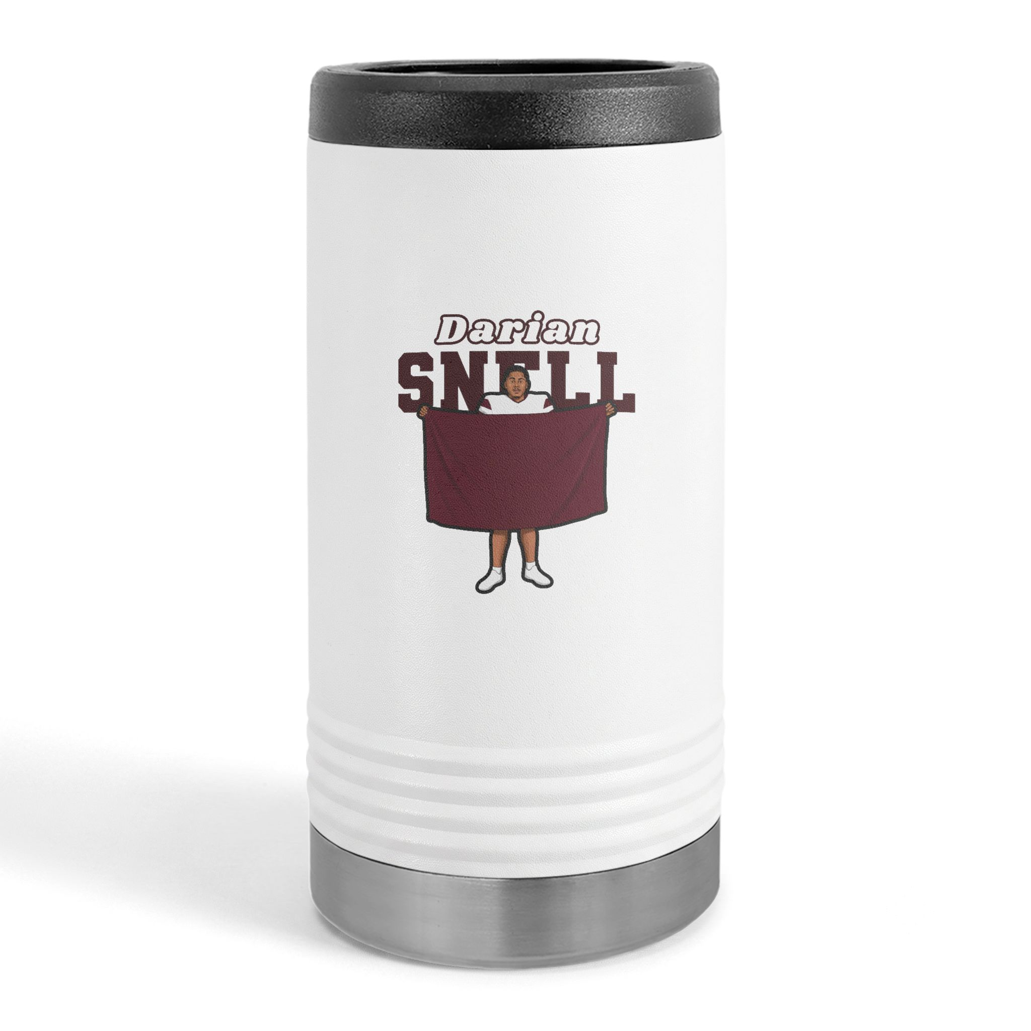 Slim Stainless Can Cooler — character_name_arch in White