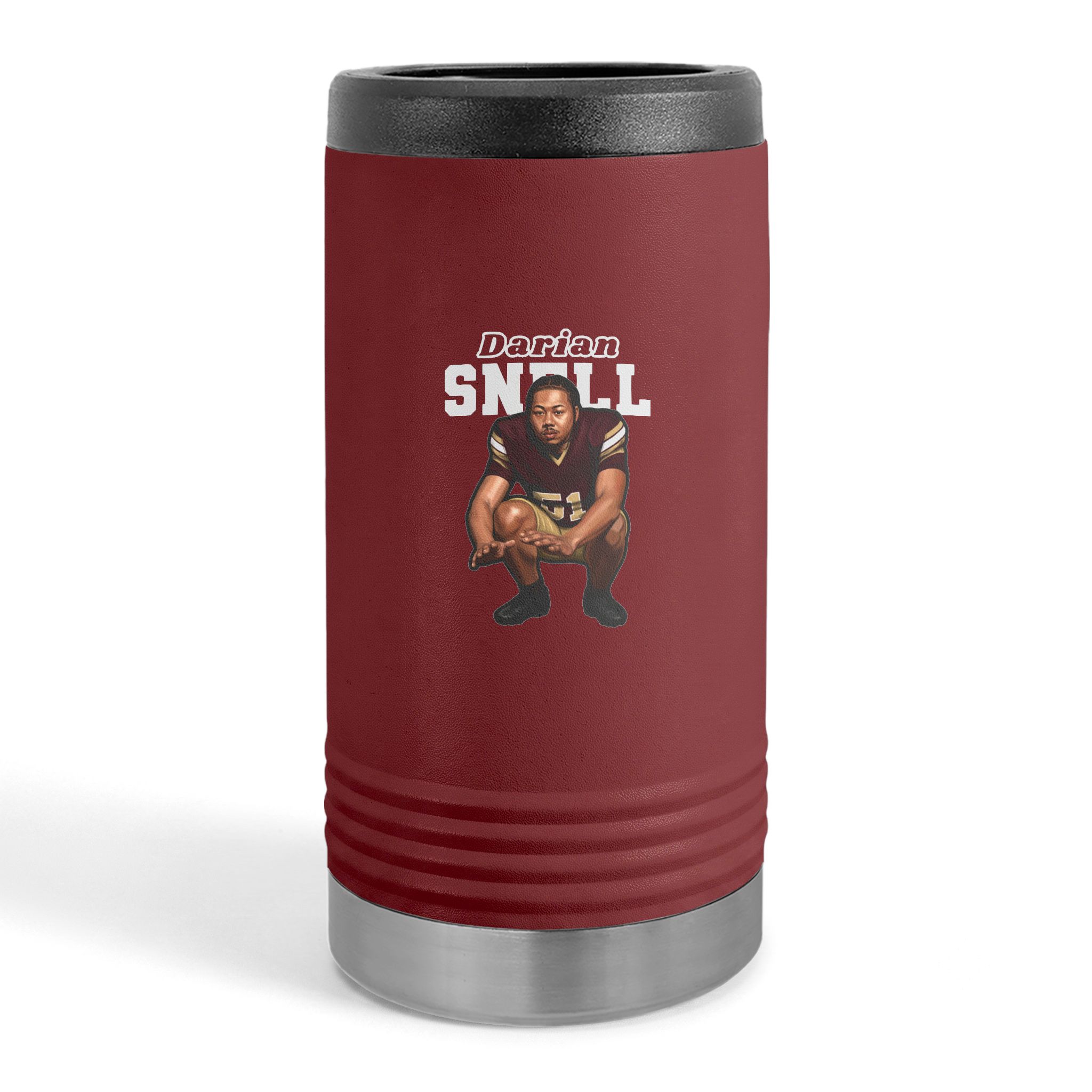 Slim Stainless Can Cooler — character_name_arch in Maroon